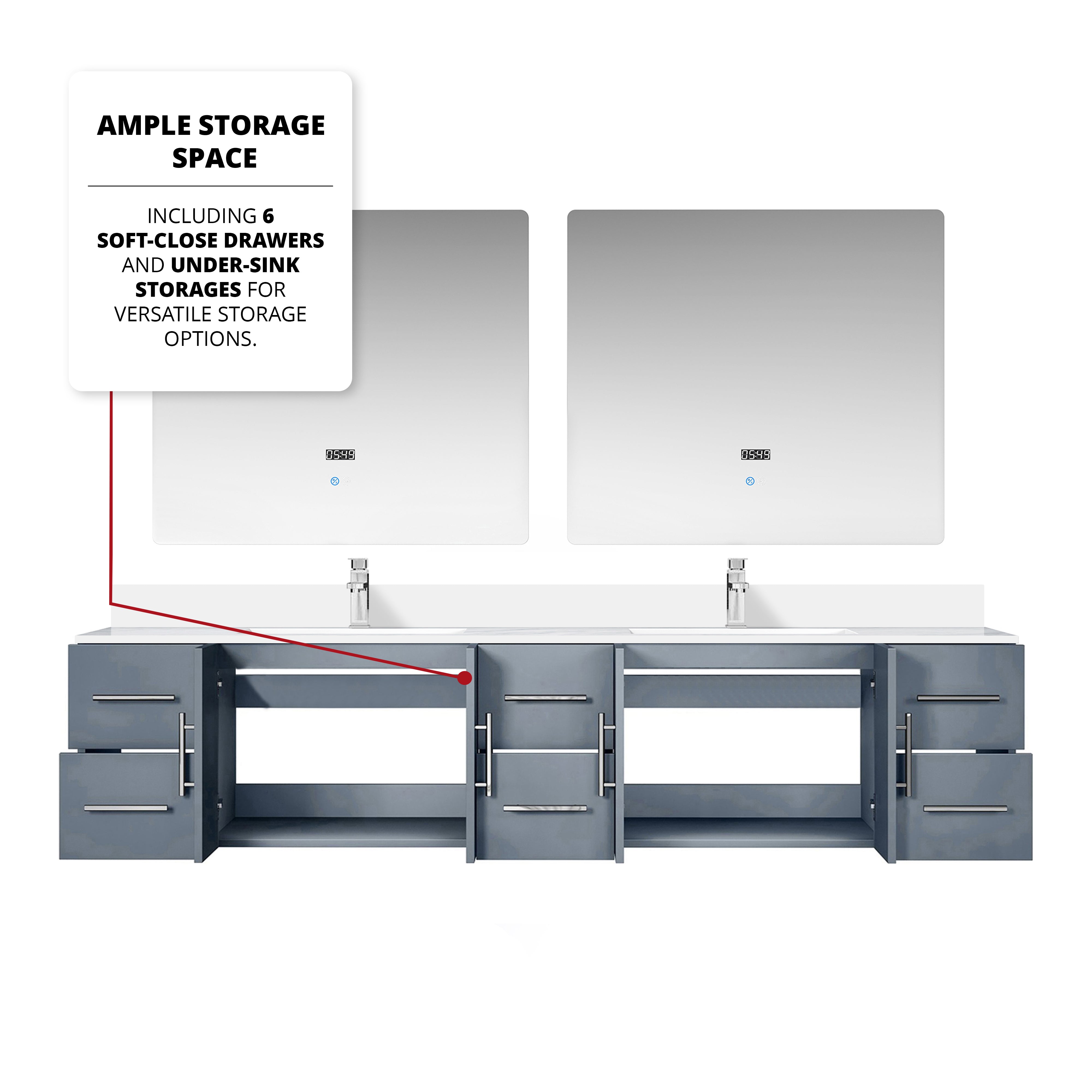 Geneva 84 in. W x 22 in. D Dark Grey Double Bath Vanity