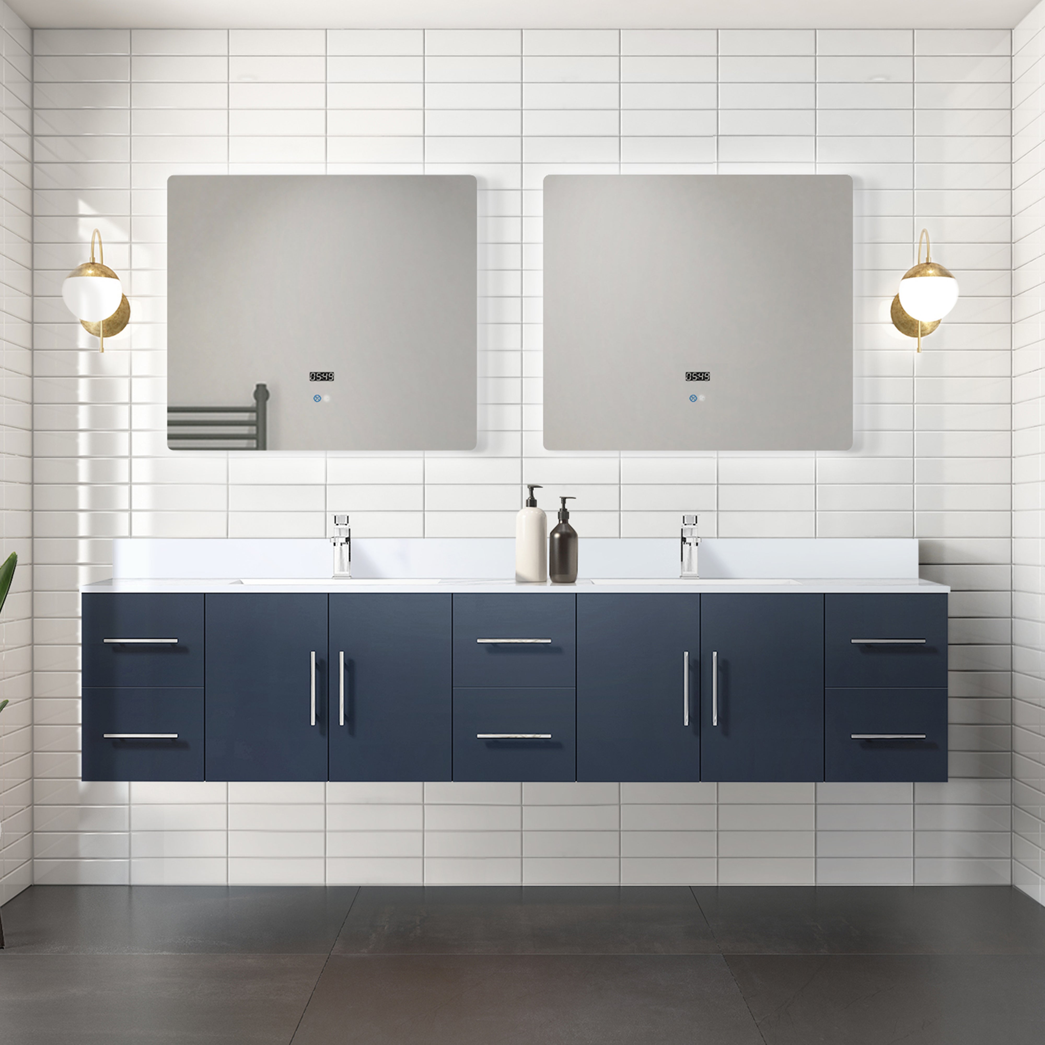 Geneva 84 in. W x 22 in. D Navy Blue Double Bath Vanity