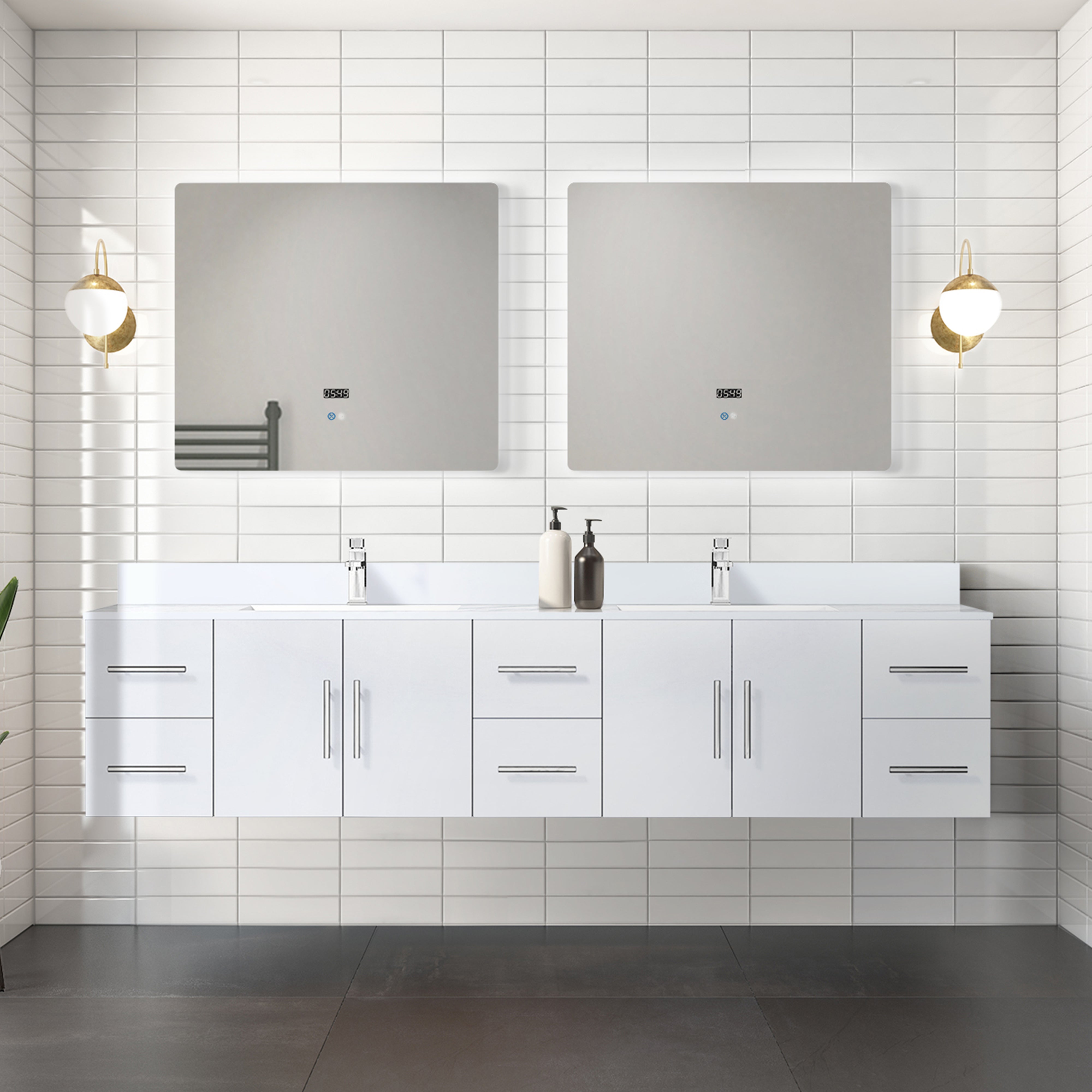 Geneva 84 in. W x 22 in. D Glossy White Double Bath Vanity
