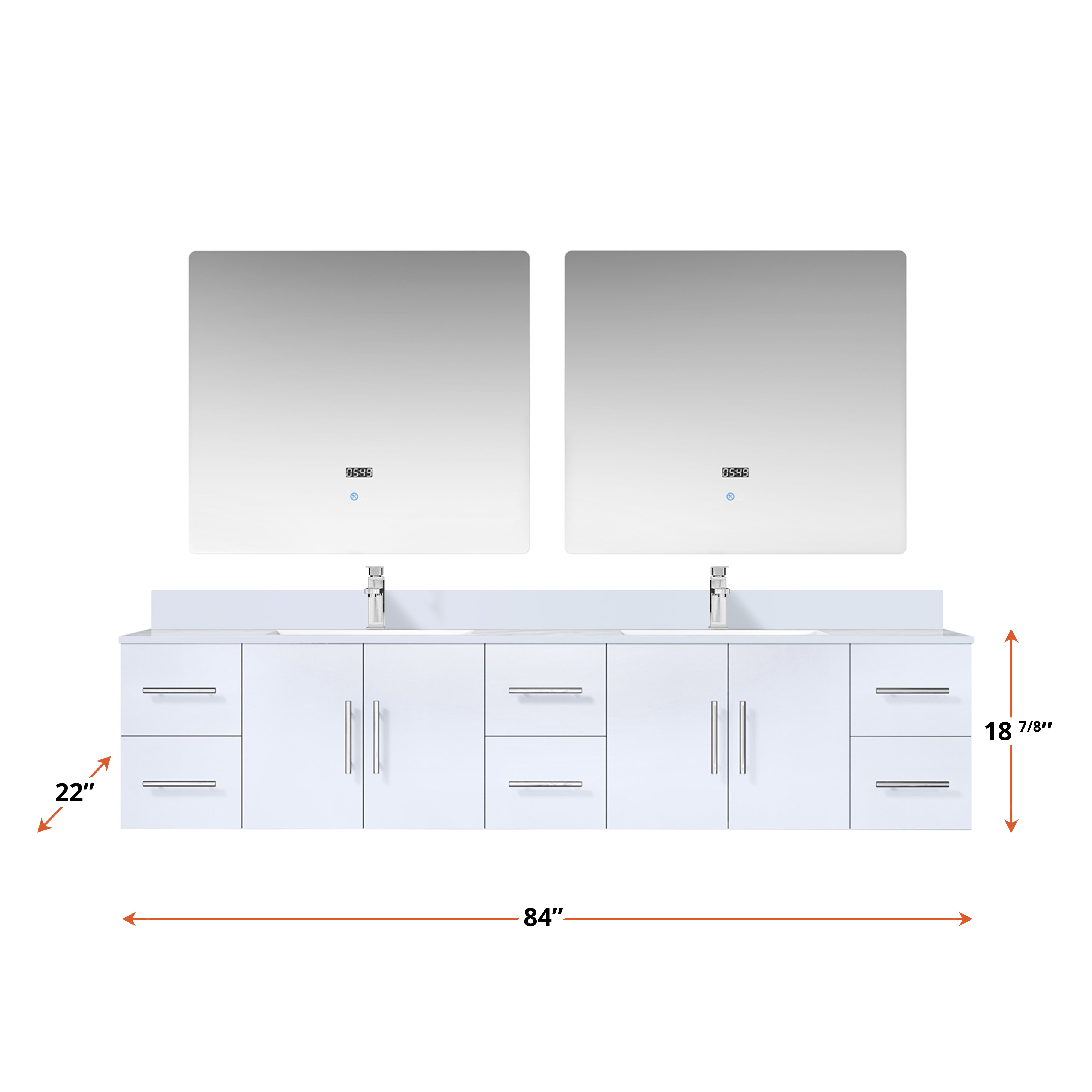 Geneva 84 in. W x 22 in. D Glossy White Double Bath Vanity