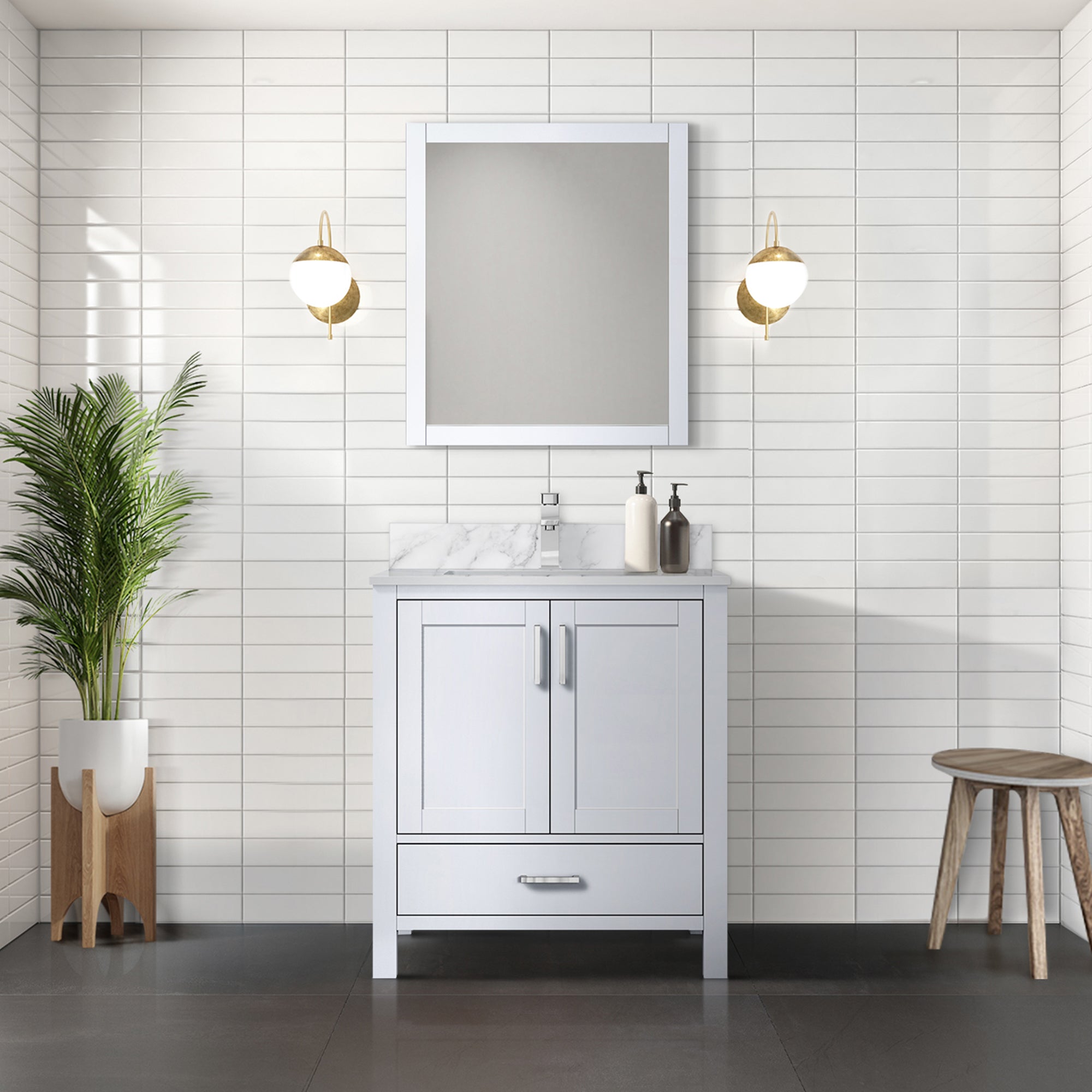 Lexora Jacques 30" White Bathroom Vanity | Modern Solid Wood Cabinet
