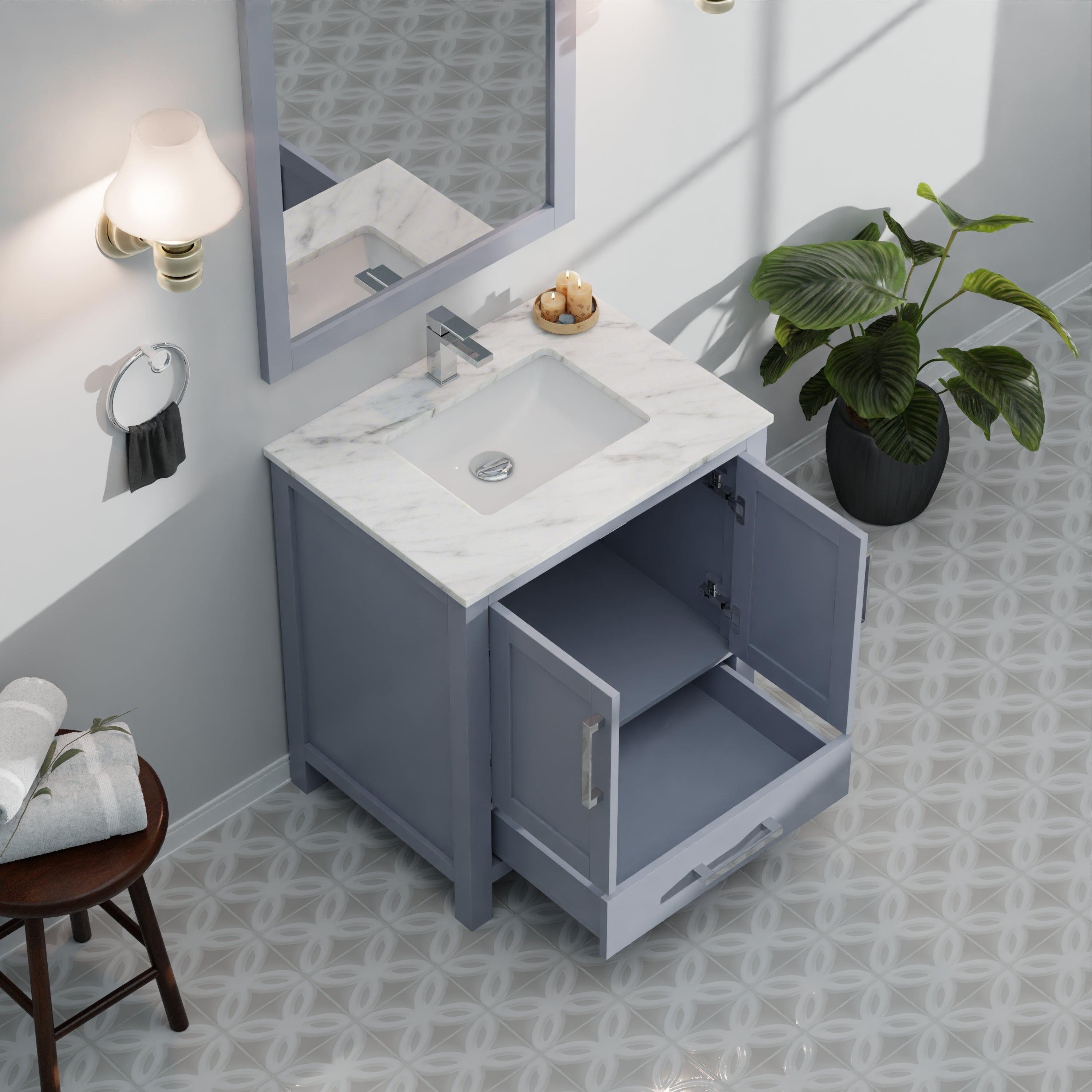 Lexora Jacques 30" Dark Grey Bathroom Vanity – Modern Solid Wood Freestanding Cabinet
