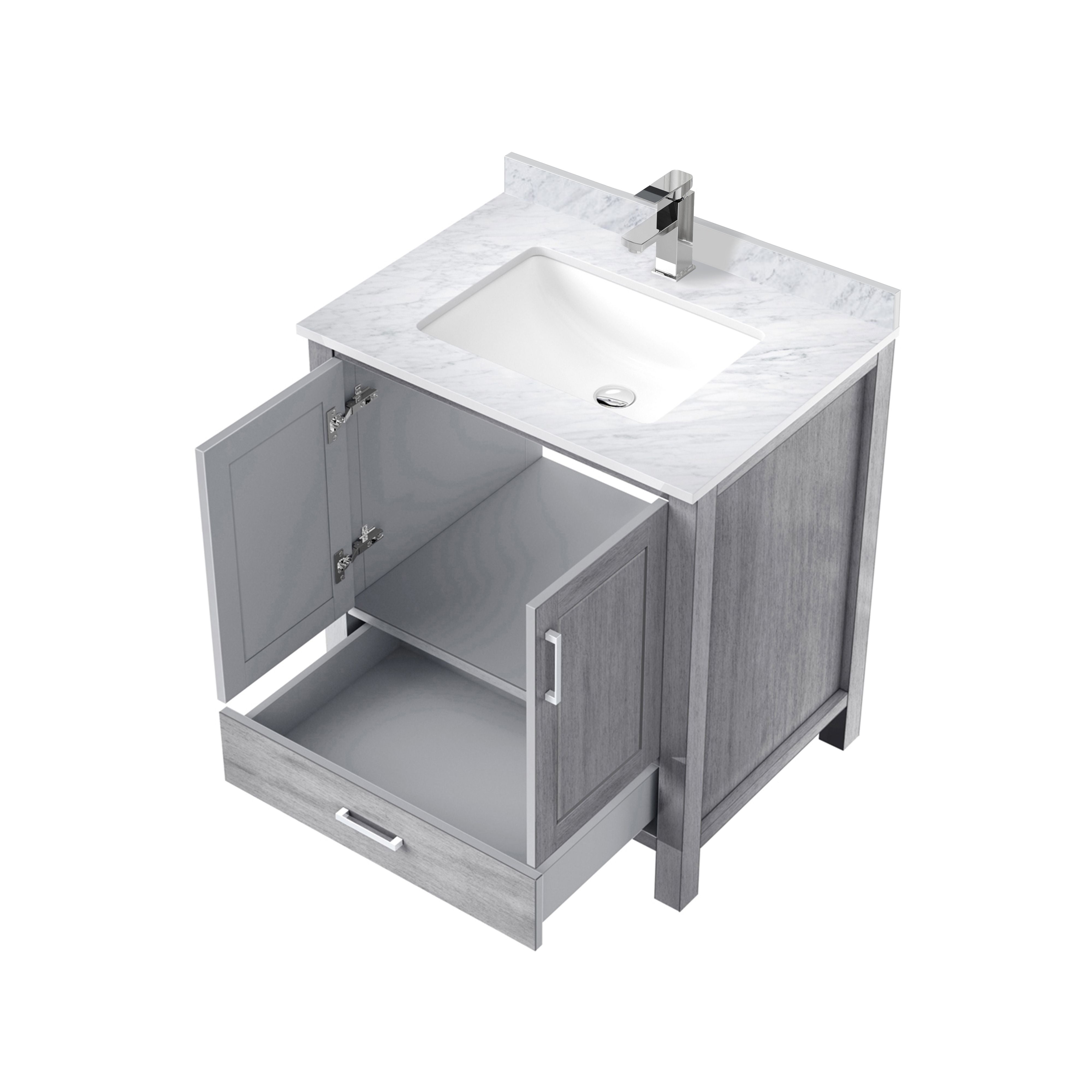 Lexora Jacques 30" Distressed Grey Bathroom Vanity – Solid Wood, Mid-Century Freestanding Storage Cabinet