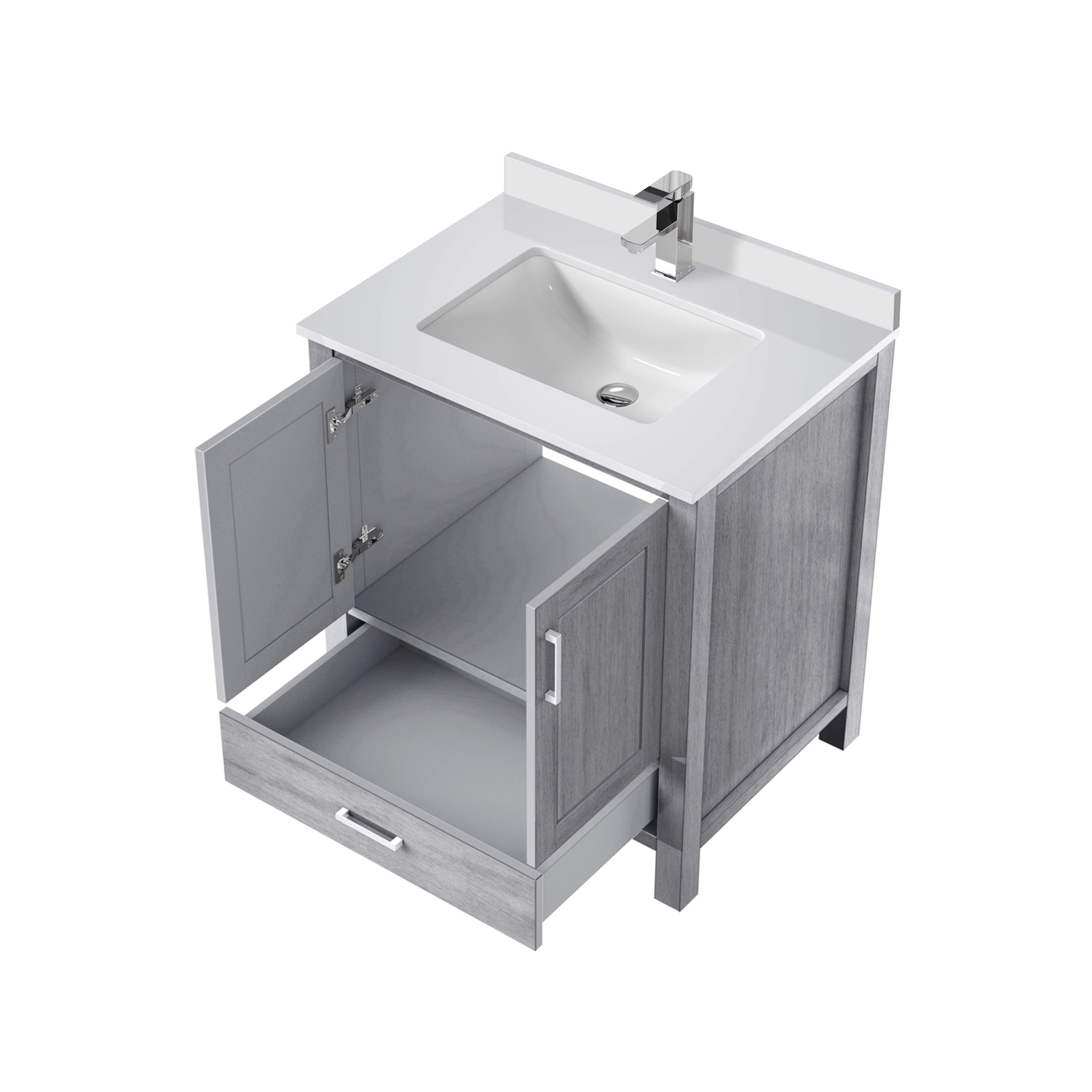 Lexora Jacques 30" Distressed Grey Bathroom Vanity – Solid Wood, Mid-Century Freestanding Storage Cabinet