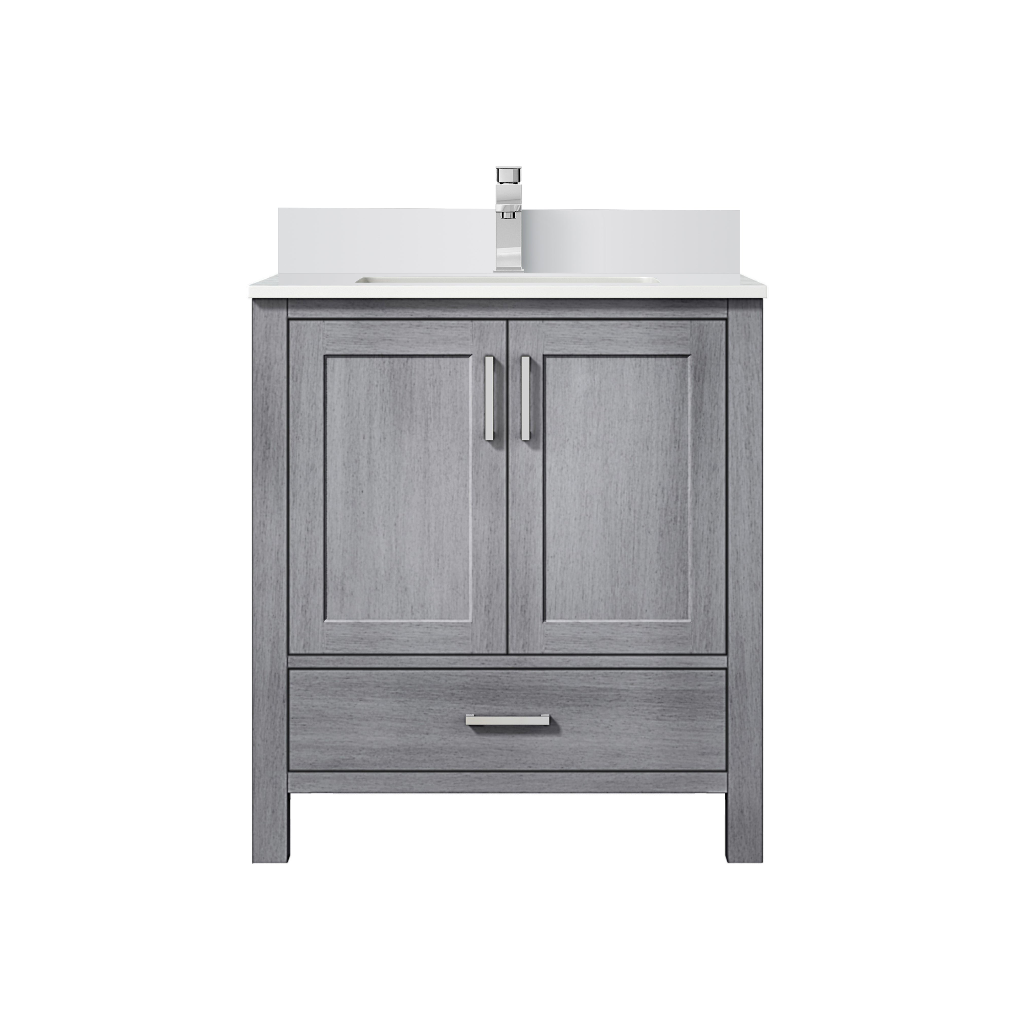Lexora Jacques 30" Distressed Grey Bathroom Vanity – Solid Wood, Mid-Century Freestanding Storage Cabinet