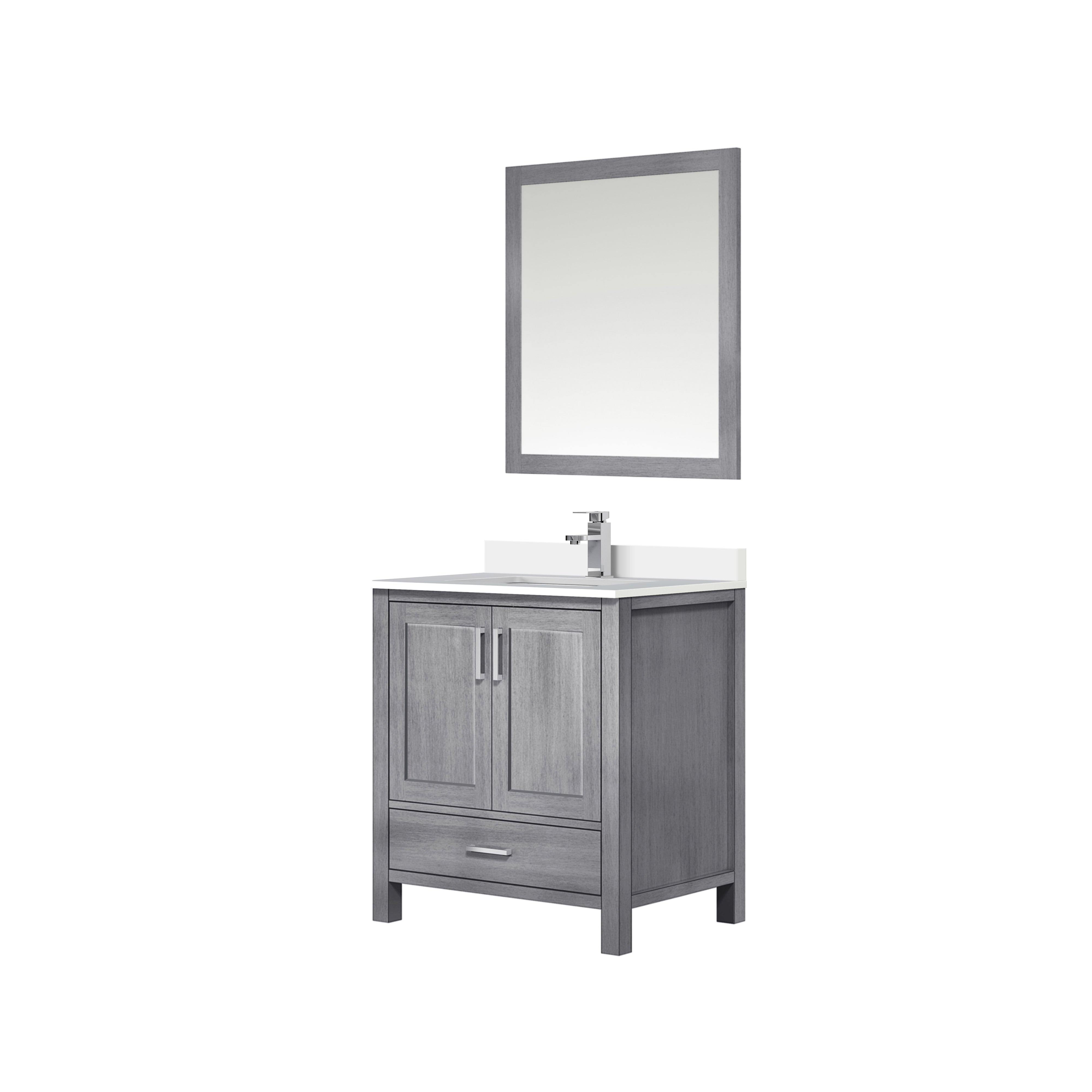 Lexora Jacques 30" Distressed Grey Bathroom Vanity – Solid Wood, Mid-Century Freestanding Storage Cabinet
