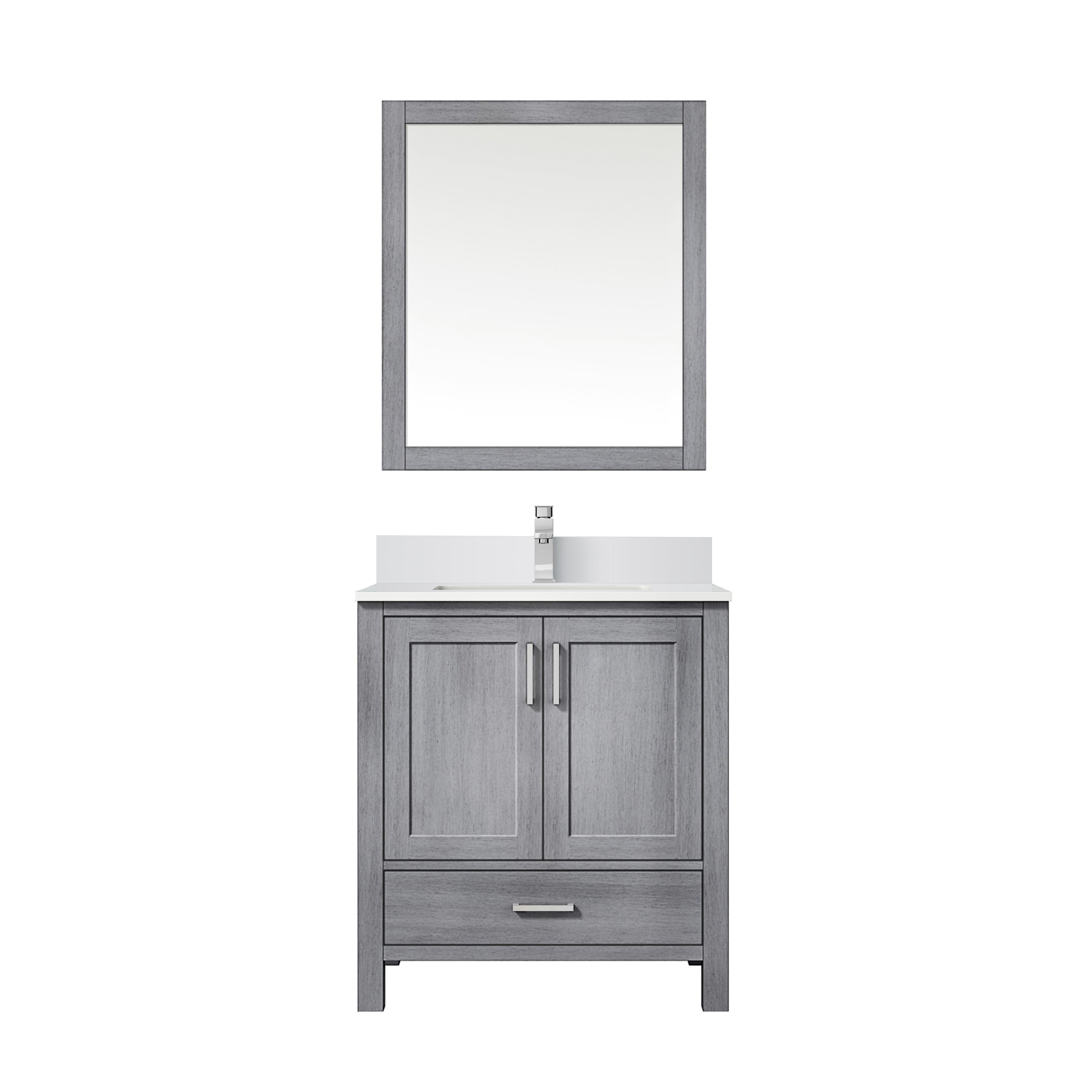 Lexora Jacques 30" Distressed Grey Bathroom Vanity – Solid Wood, Mid-Century Freestanding Storage Cabinet