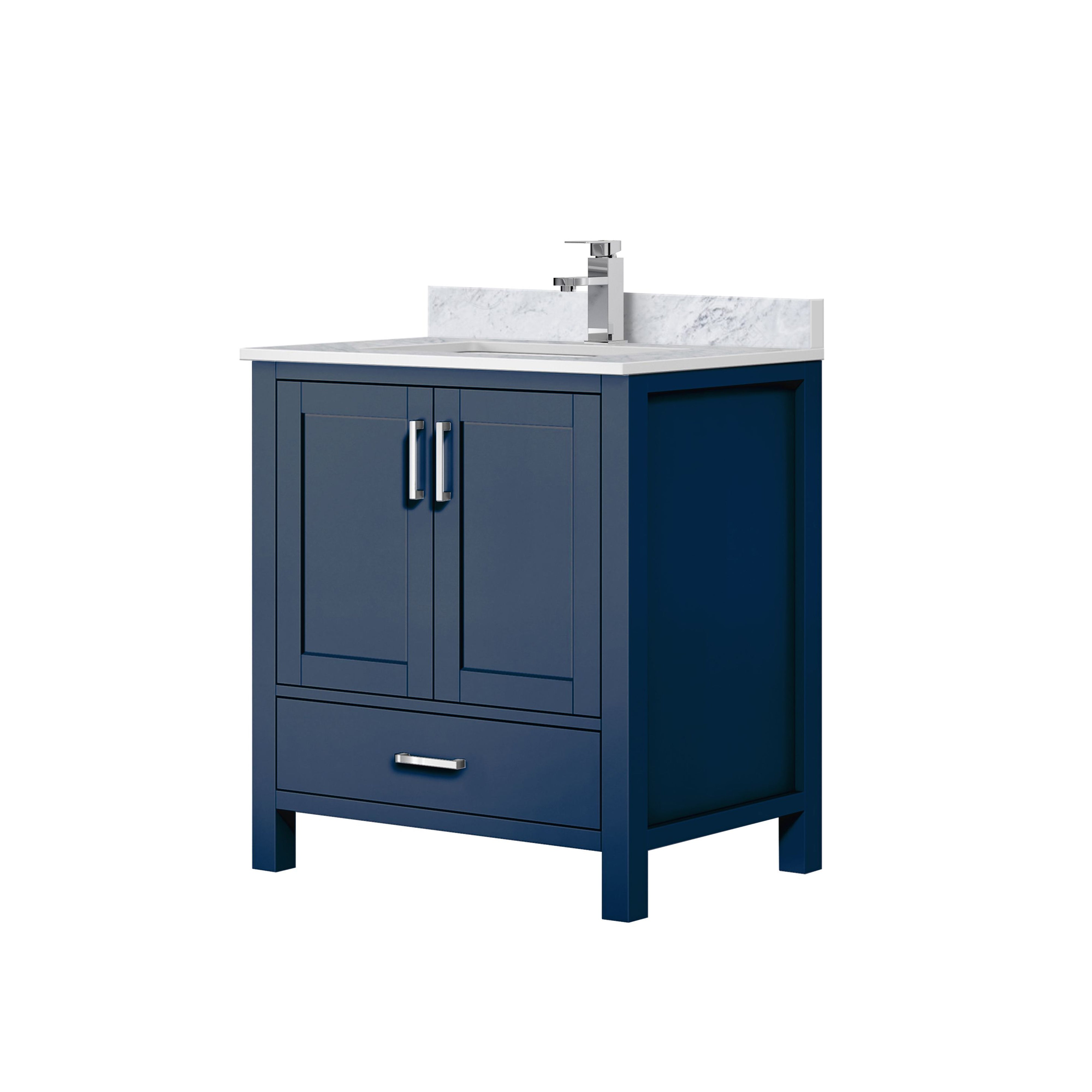 Lexora Jacques 30" Navy Blue Bathroom Vanity | Solid Wood Cabinet
