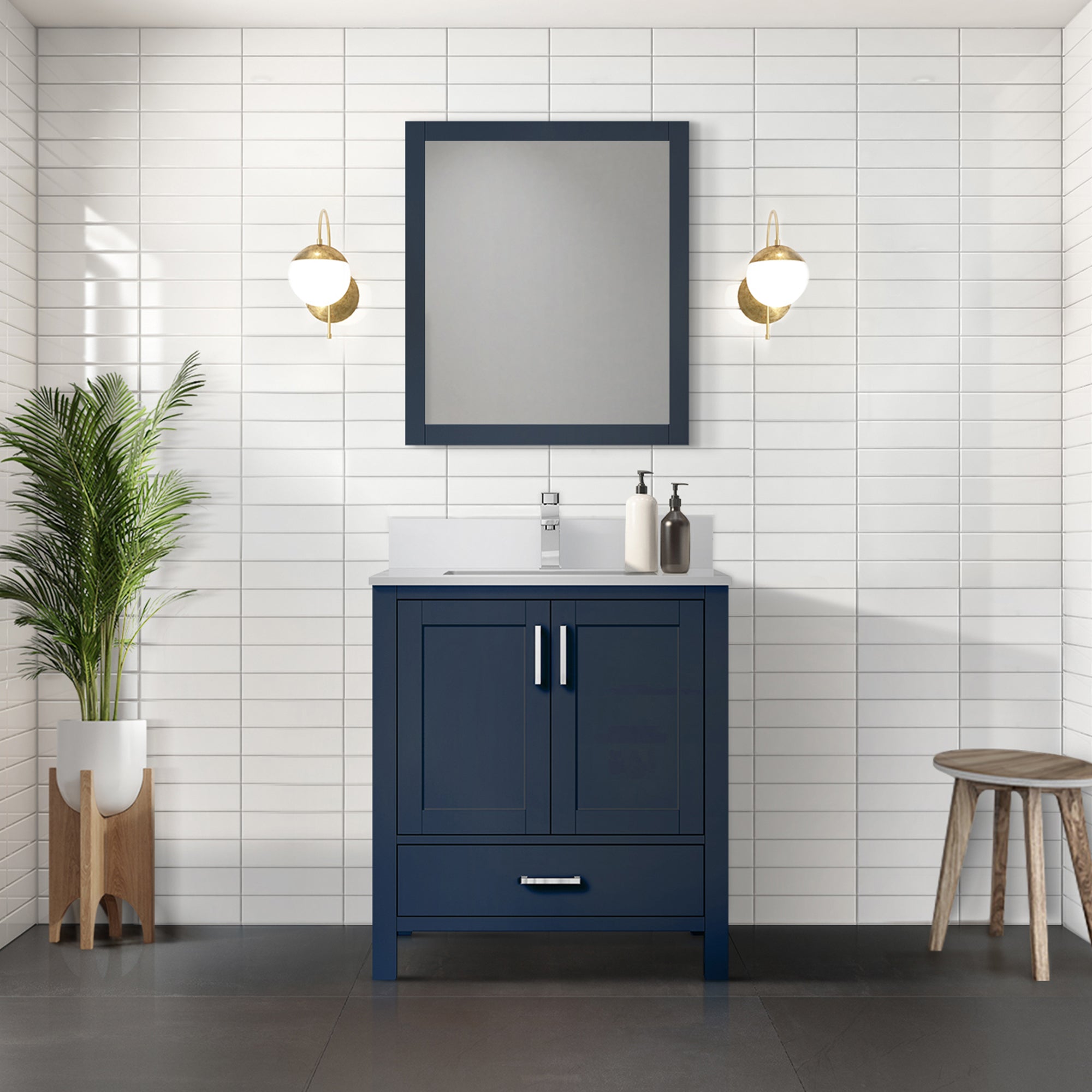 Lexora Jacques 30" Navy Blue Bathroom Vanity | Solid Wood Cabinet