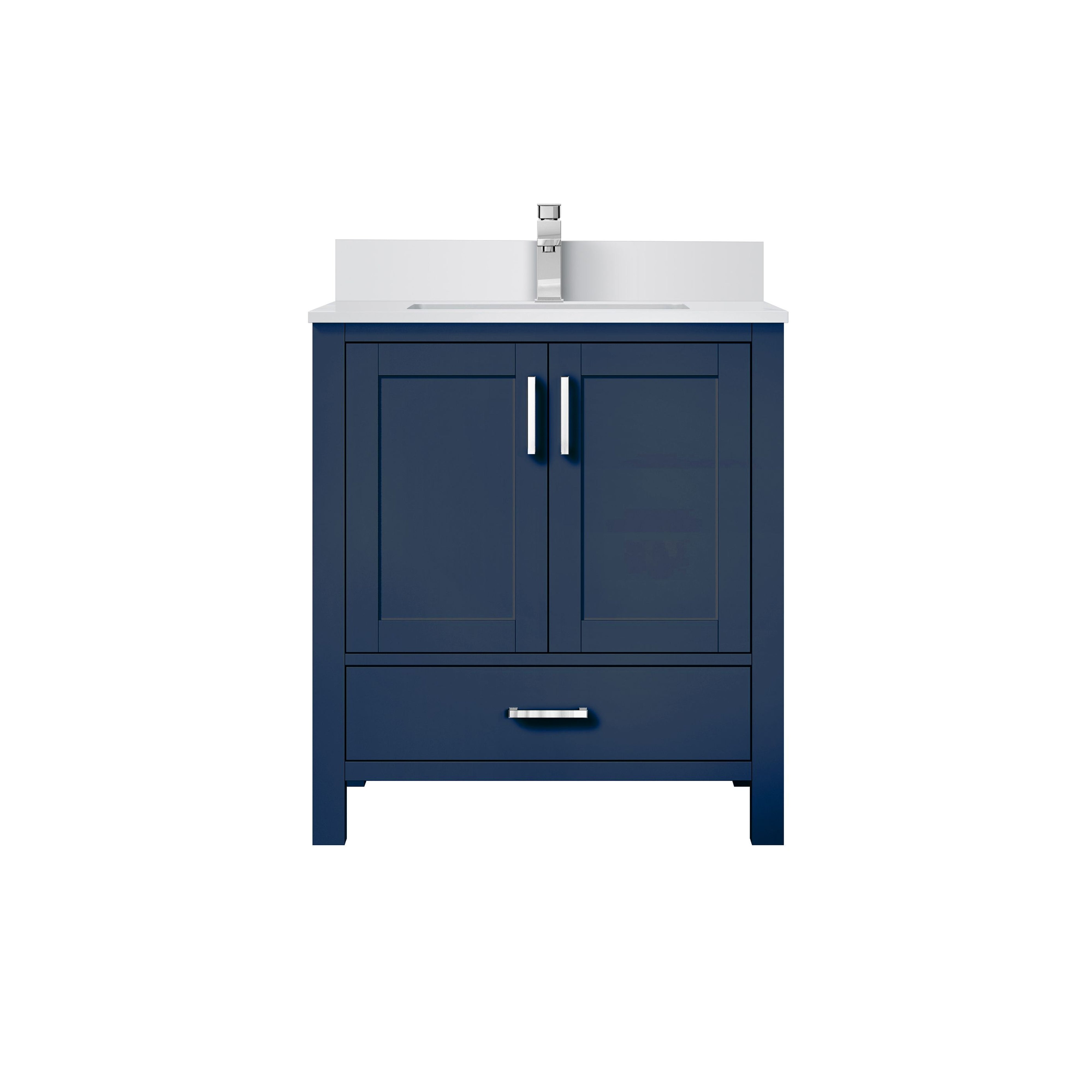 Lexora Jacques 30" Navy Blue Bathroom Vanity | Solid Wood Cabinet