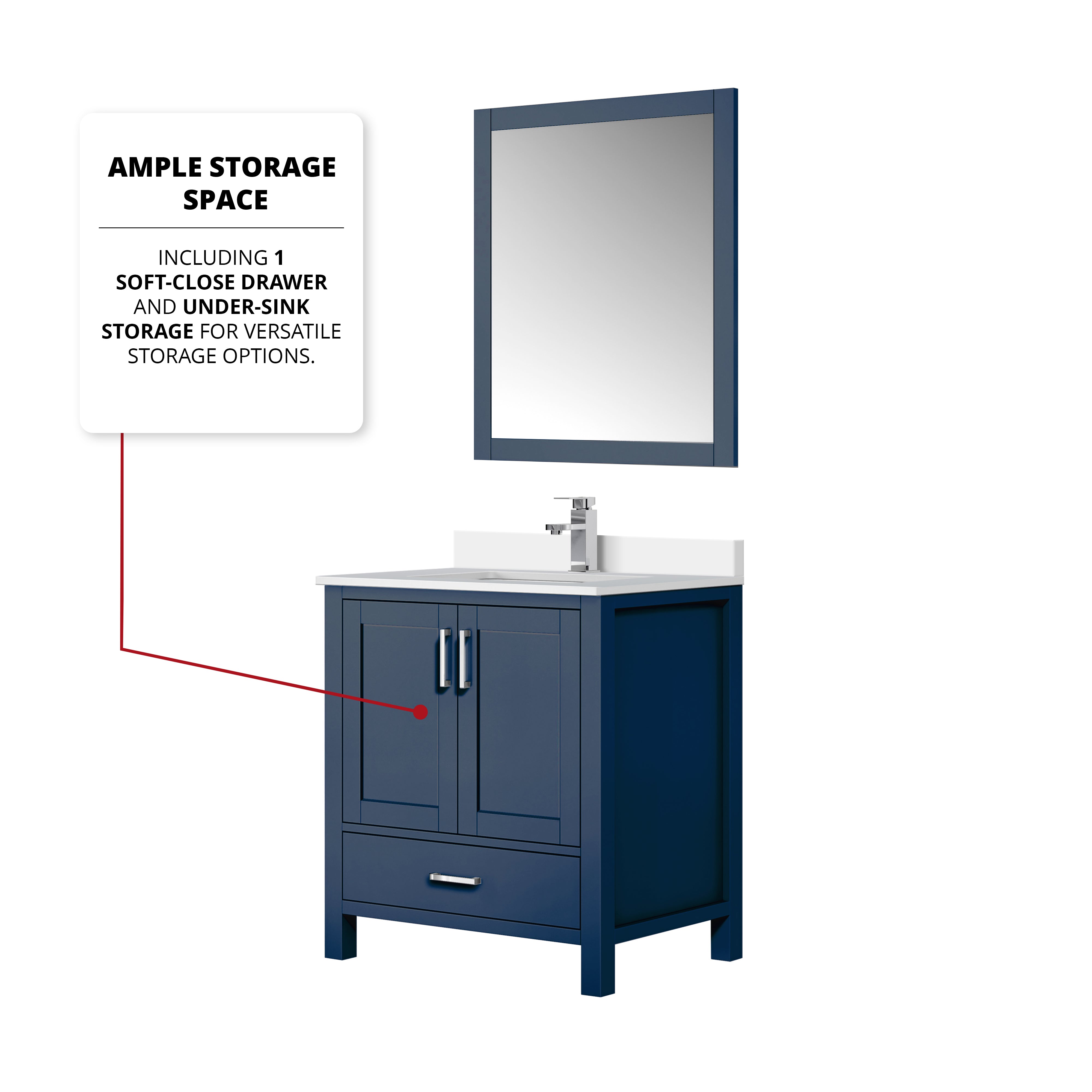 Lexora Jacques 30" Navy Blue Bathroom Vanity | Solid Wood Cabinet