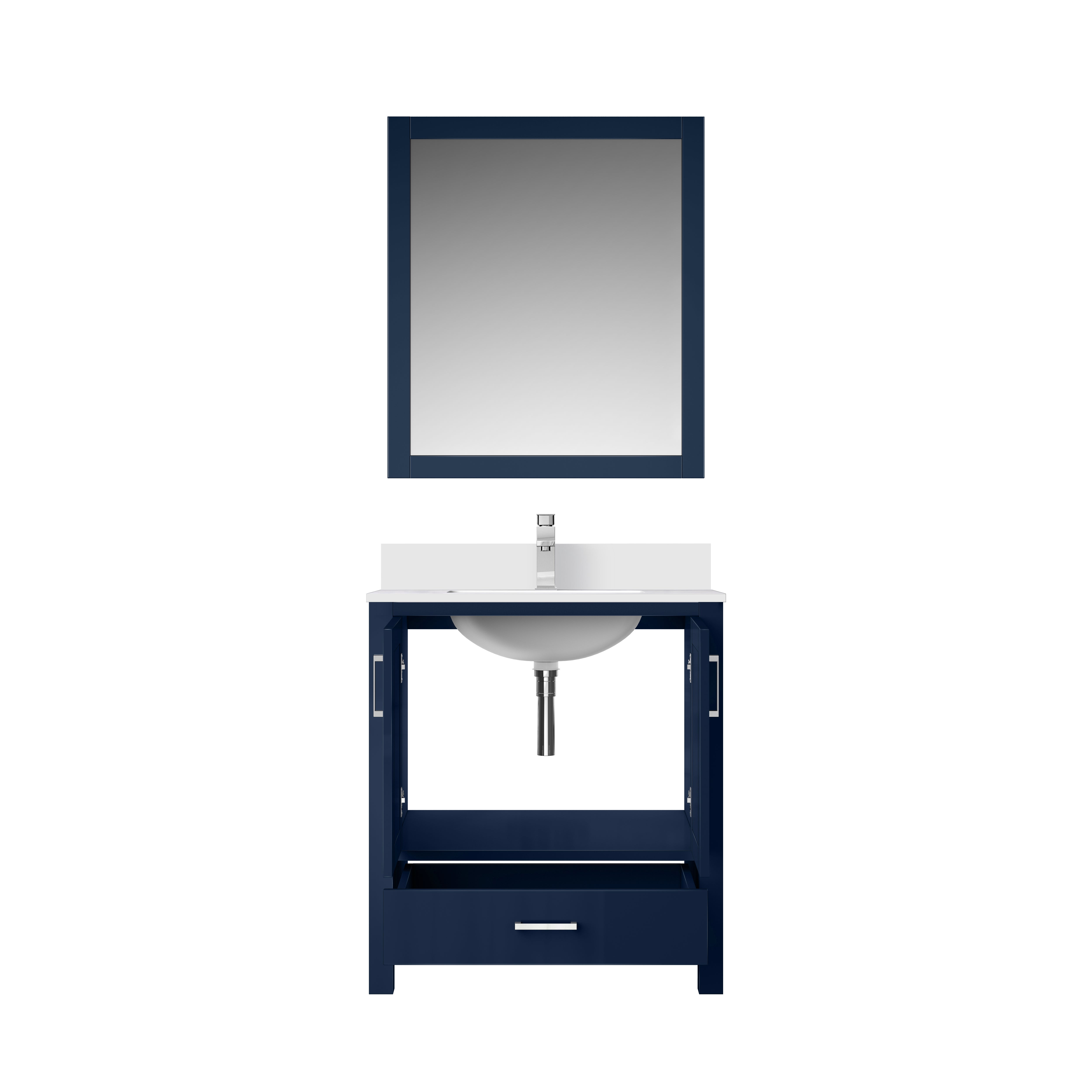 Lexora Jacques 30" Navy Blue Bathroom Vanity | Solid Wood Cabinet