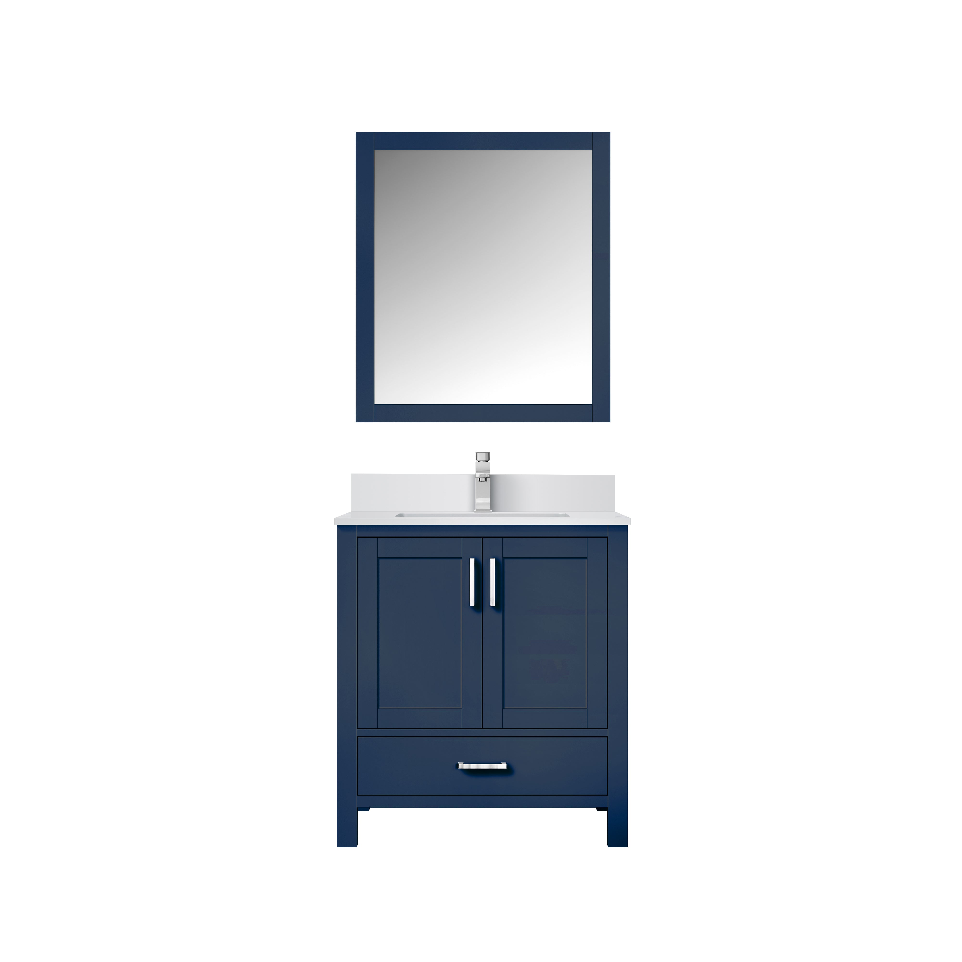 Lexora Jacques 30" Navy Blue Bathroom Vanity | Solid Wood Cabinet