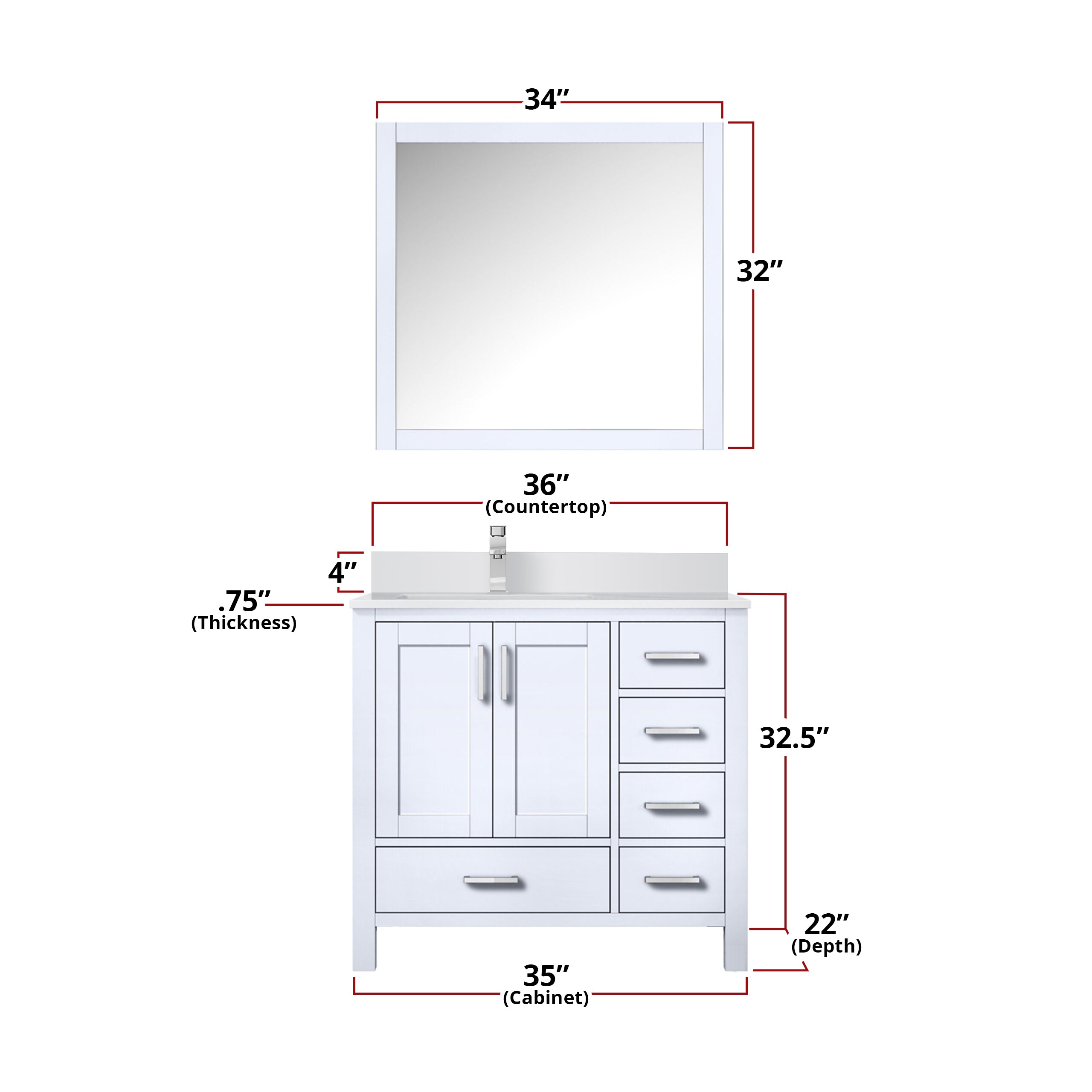 Jacques 36 in. W x 22 in. D Left Offset White Bath Vanity
