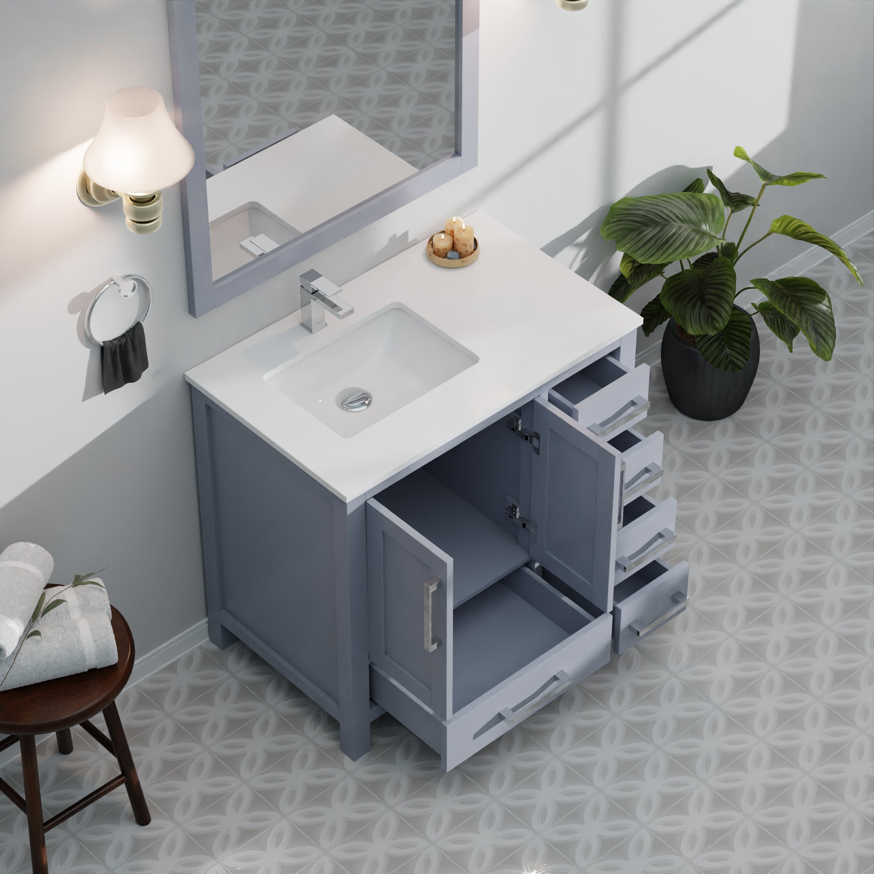 Lexora Jacques 36" Dark Grey Left-Offset Bathroom Vanity | Solid Wood