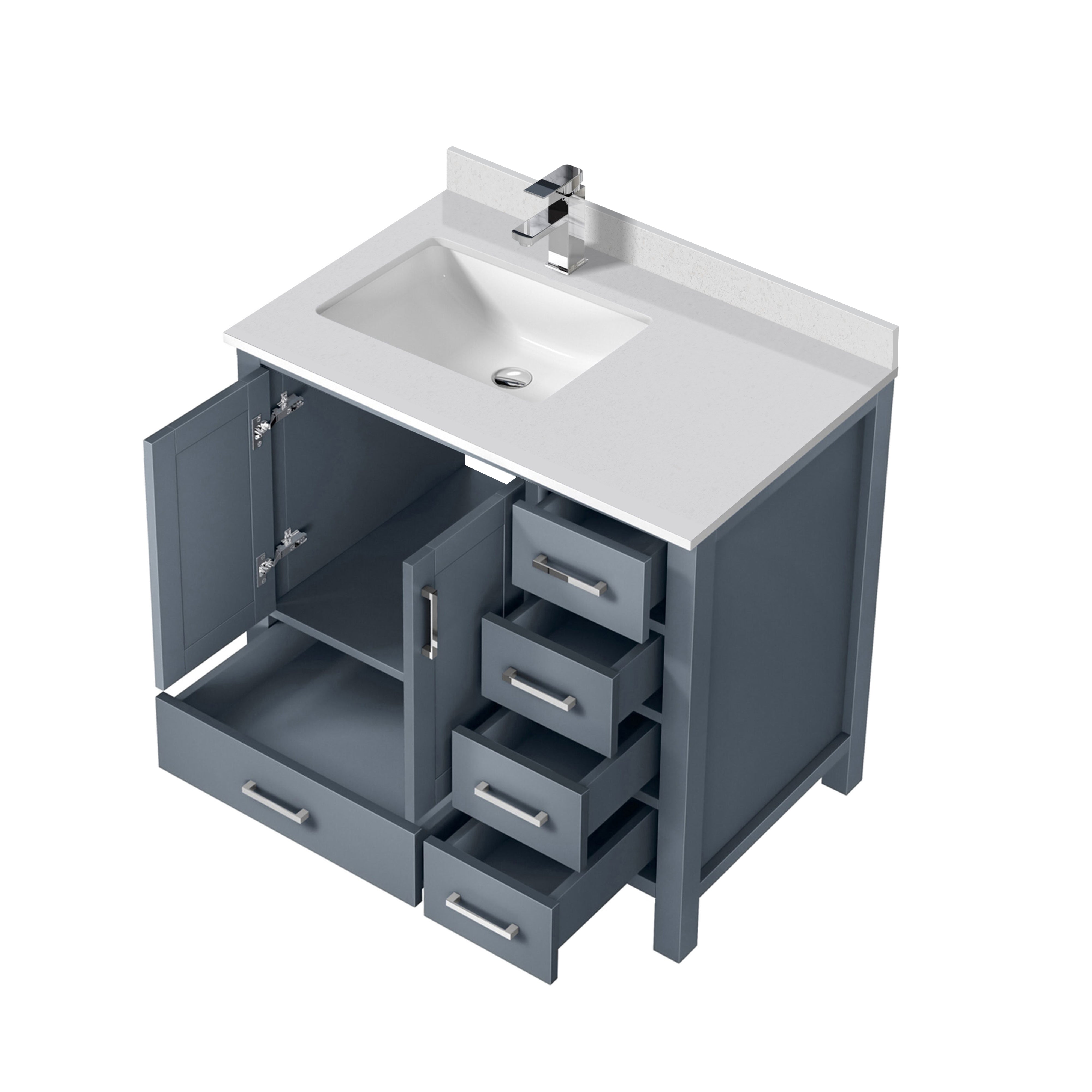 Lexora Jacques 36" Dark Grey Left-Offset Bathroom Vanity | Solid Wood