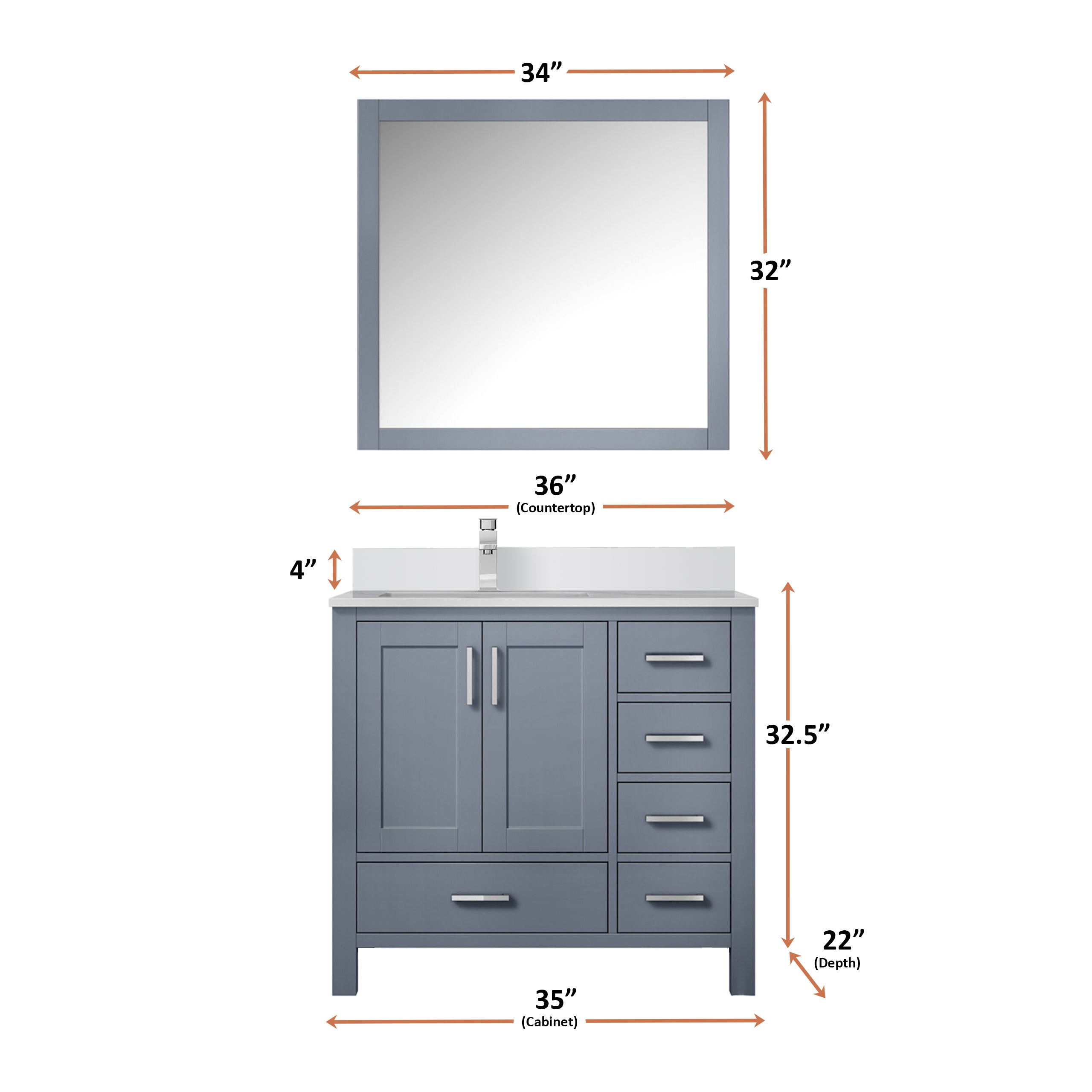 Lexora Jacques 36" Dark Grey Left-Offset Bathroom Vanity | Solid Wood