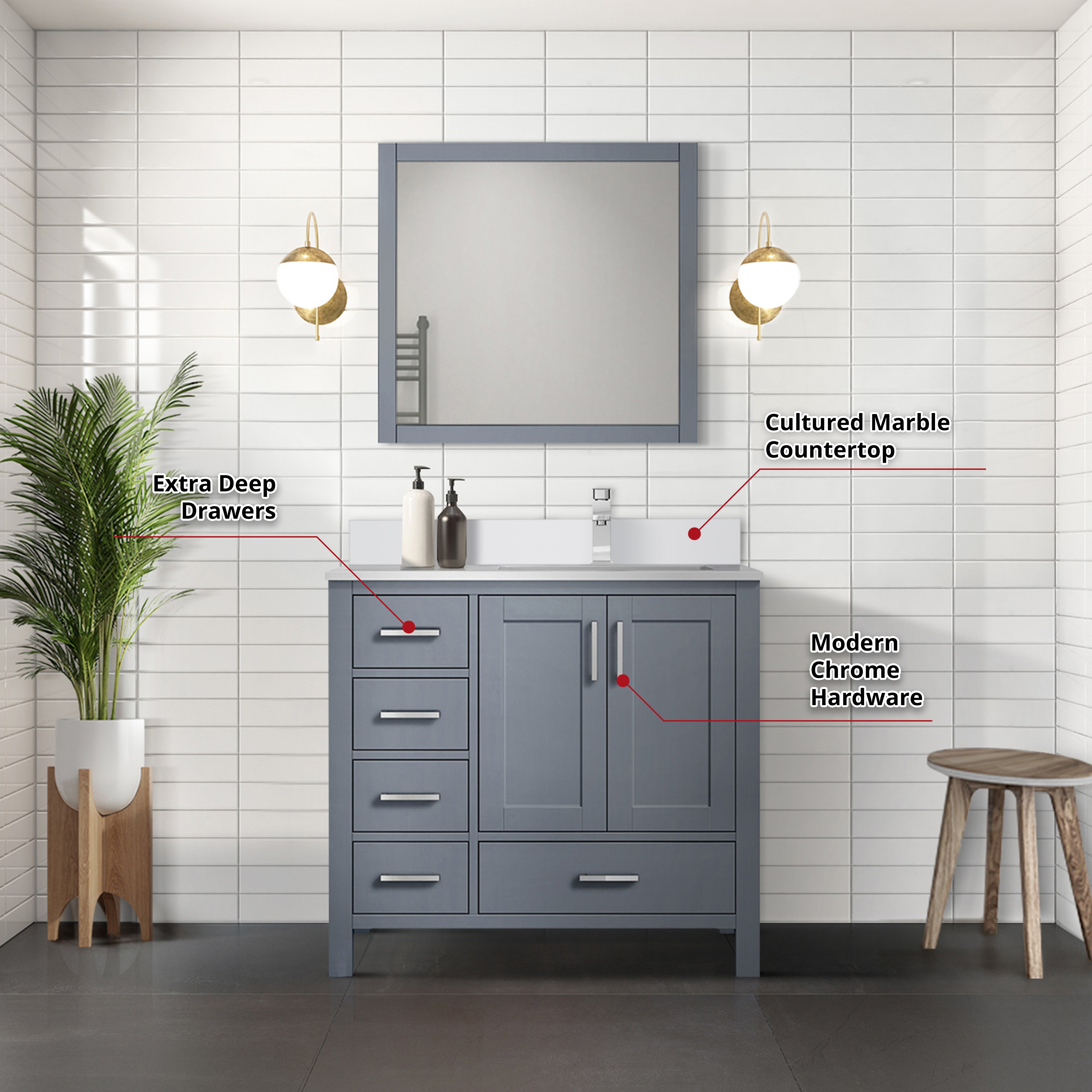 Jacques 36 in. W x 22 in. D Right Offset Dark Grey Bath Vanity