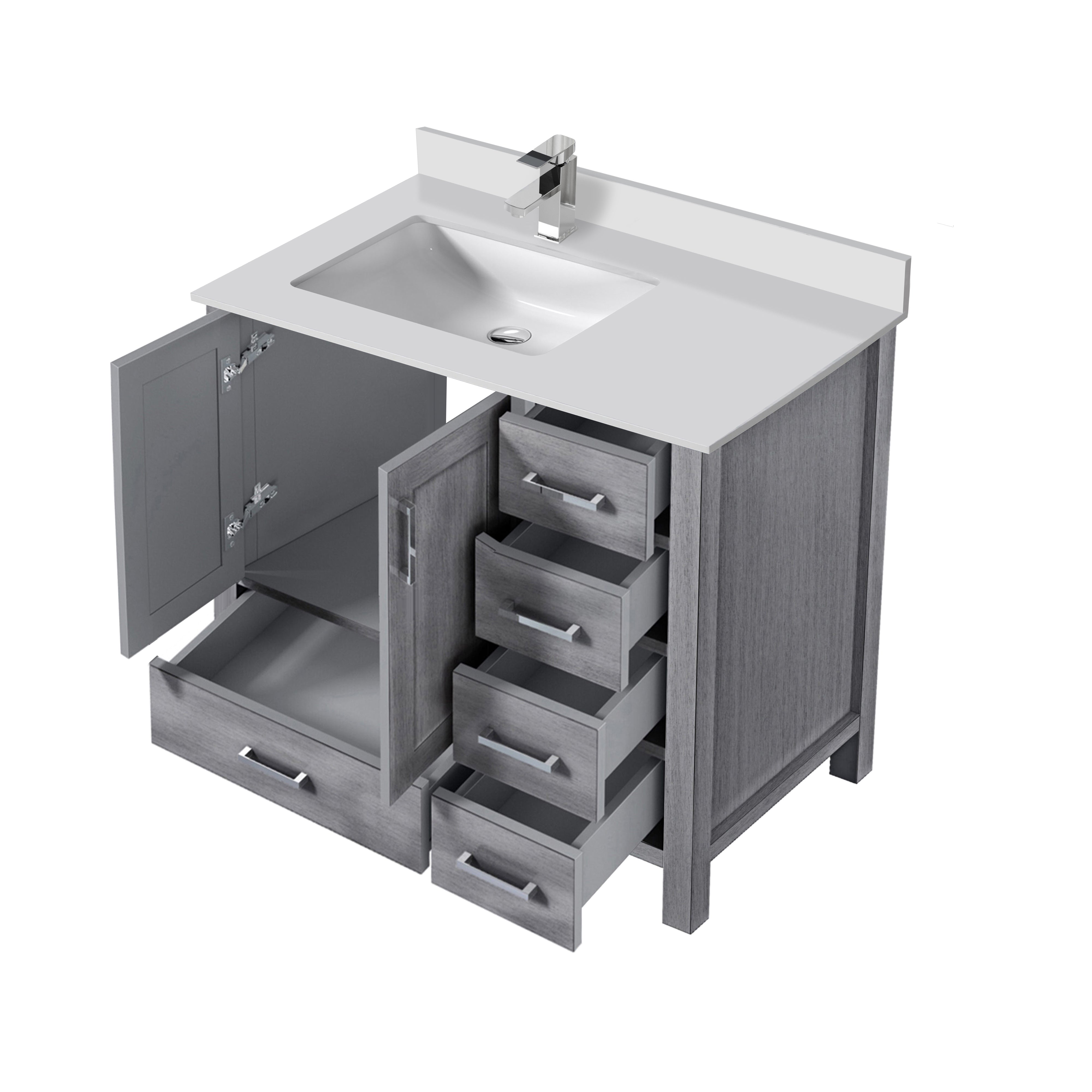 Lexora Jacques 36" Distressed Grey Left-Offset Bathroom Vanity