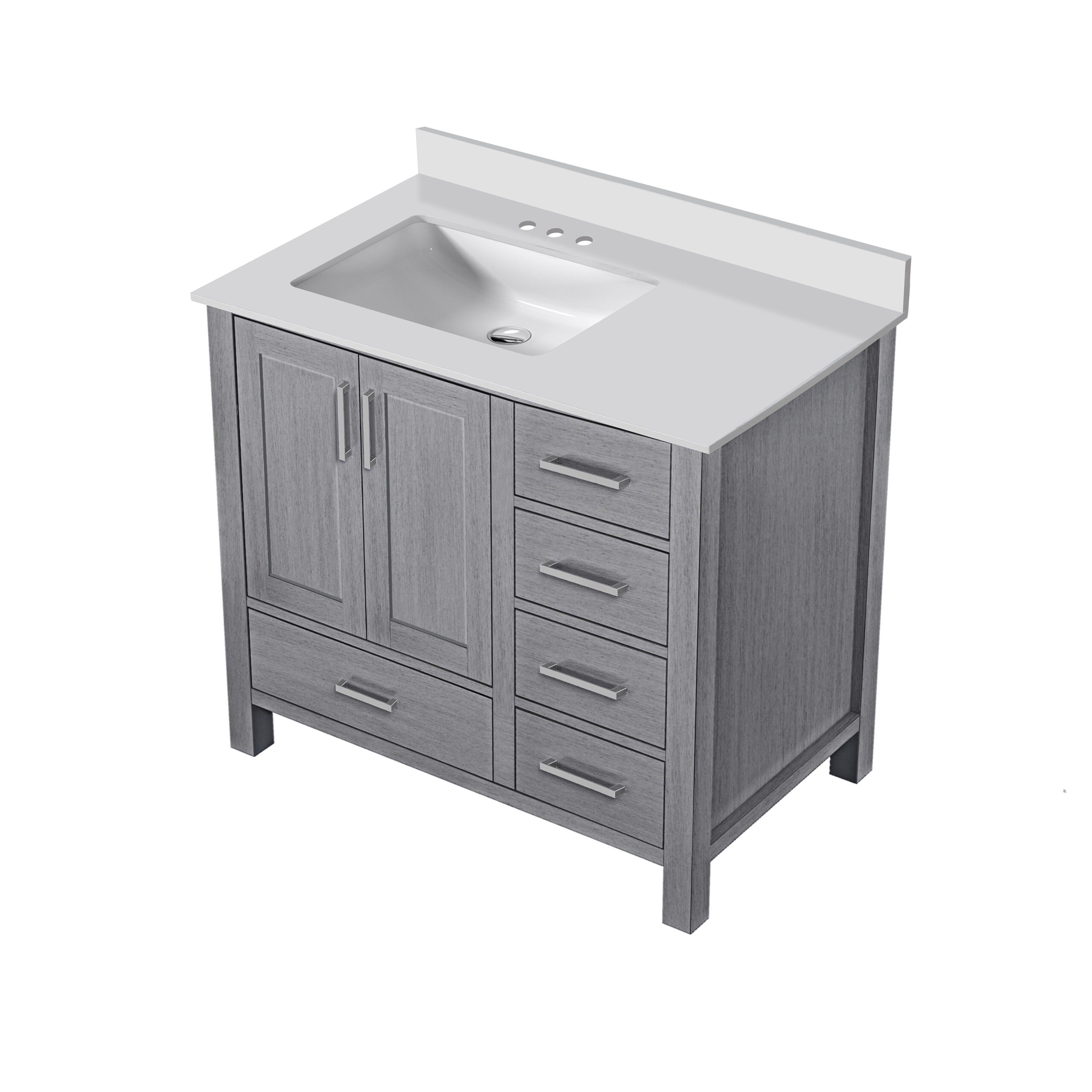 Lexora Jacques 36" Distressed Grey Left-Offset Bathroom Vanity