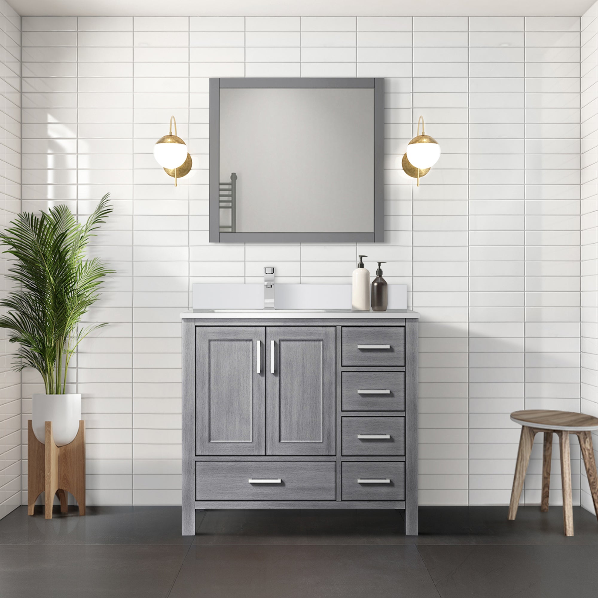 Lexora Jacques 36" Distressed Grey Left-Offset Bathroom Vanity