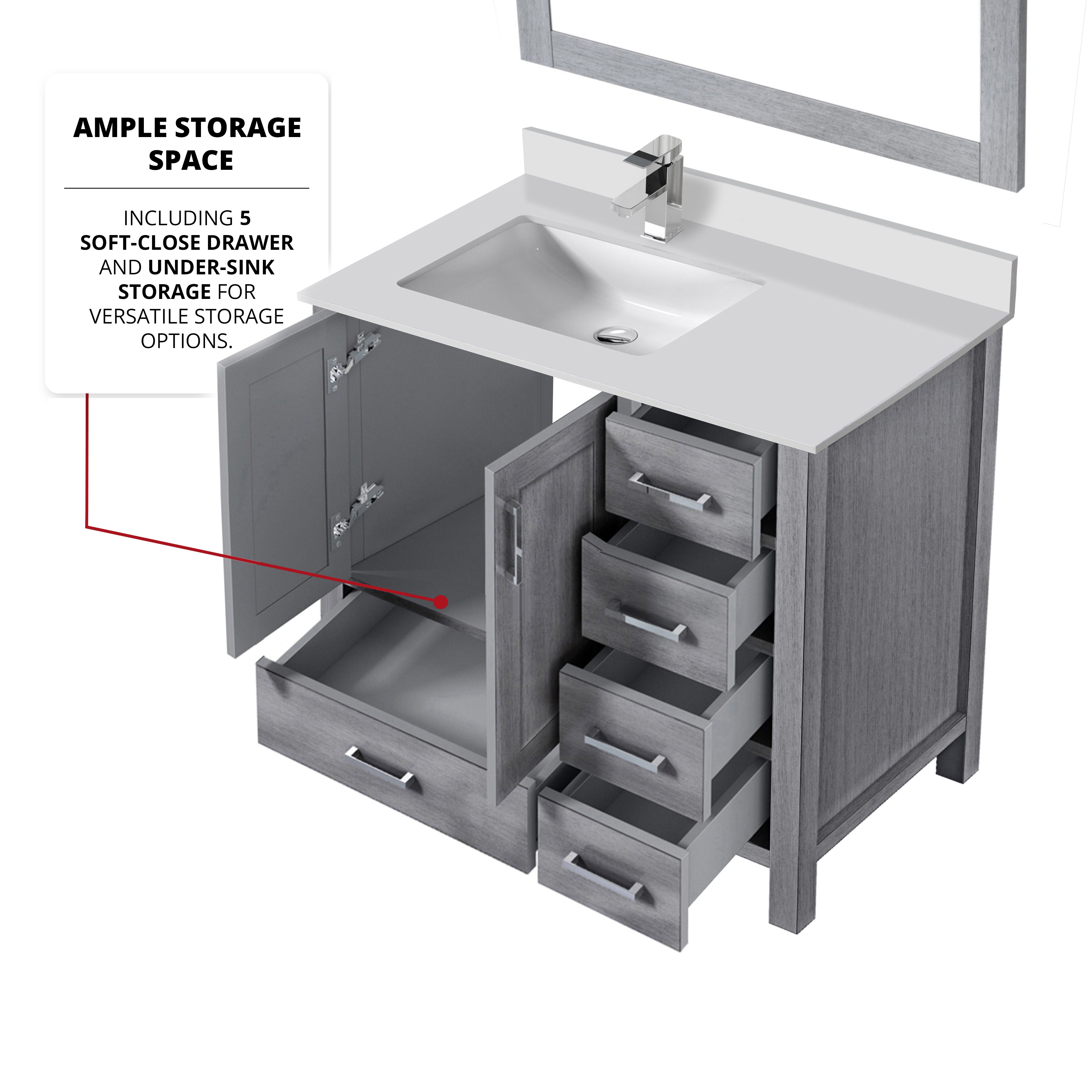 Lexora Jacques 36" Distressed Grey Left-Offset Bathroom Vanity
