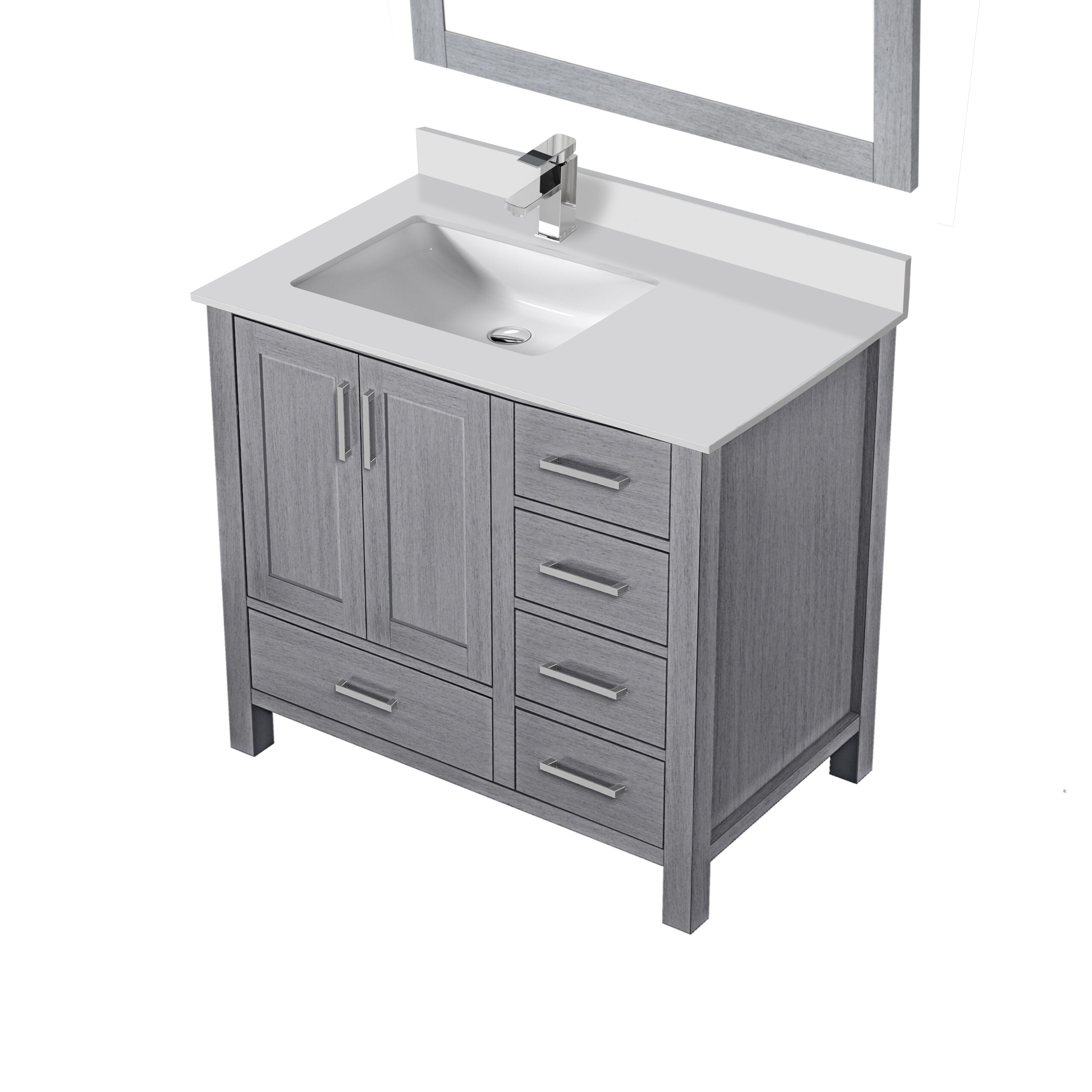 Lexora Jacques 36" Distressed Grey Left-Offset Bathroom Vanity