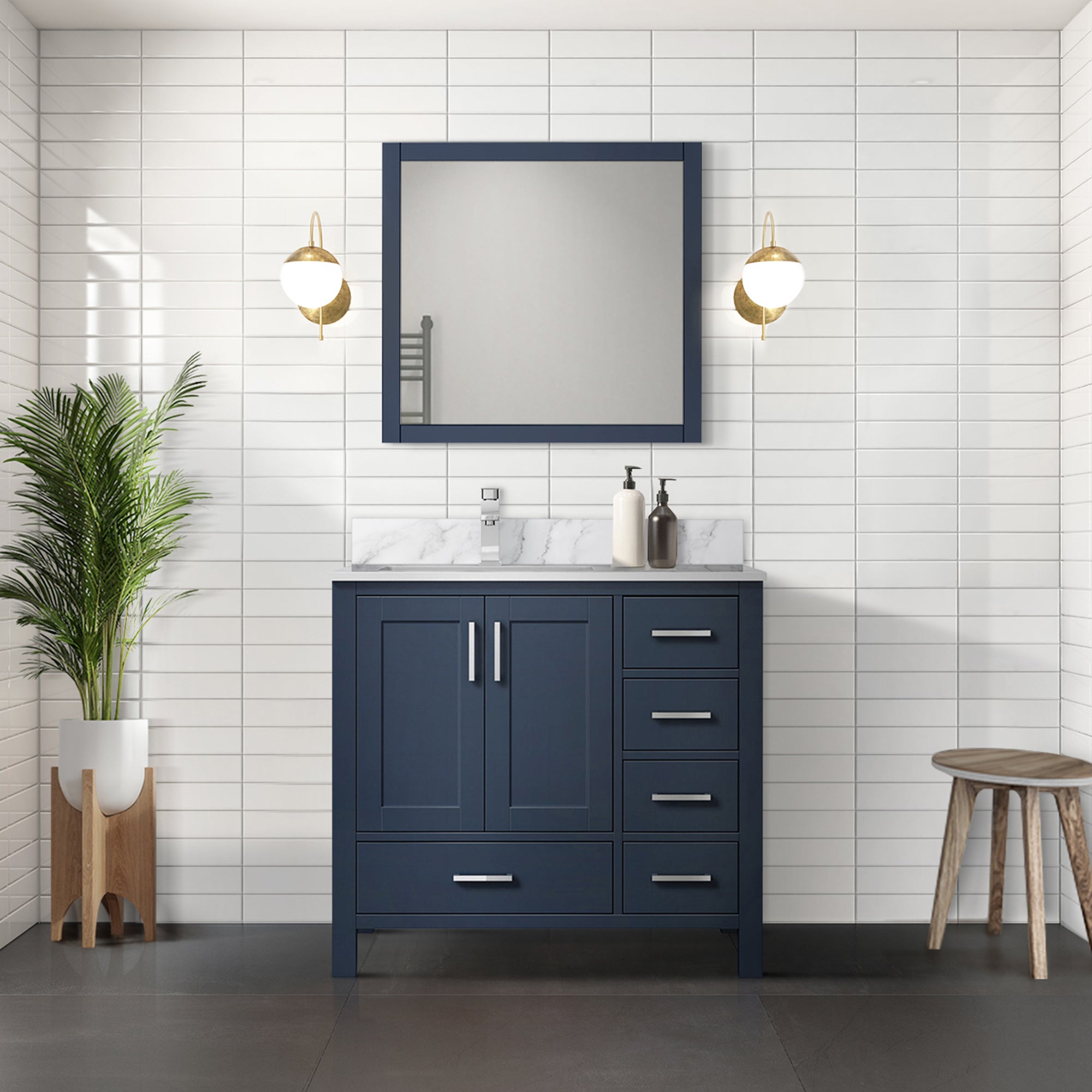 Lexora Jacques 36" Navy Blue Left-Offset Bathroom Vanity