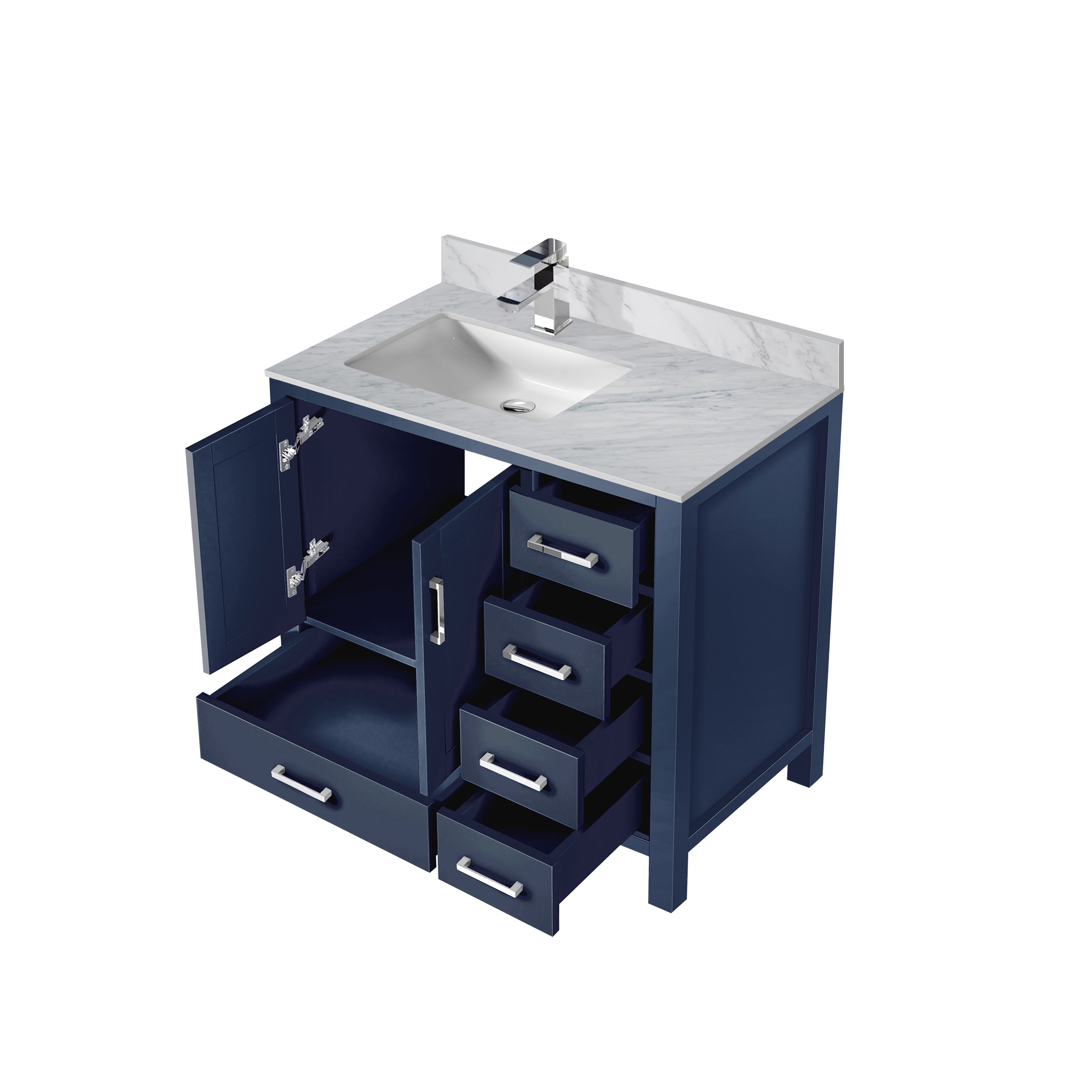 Lexora Jacques 36" Navy Blue Left-Offset Bathroom Vanity