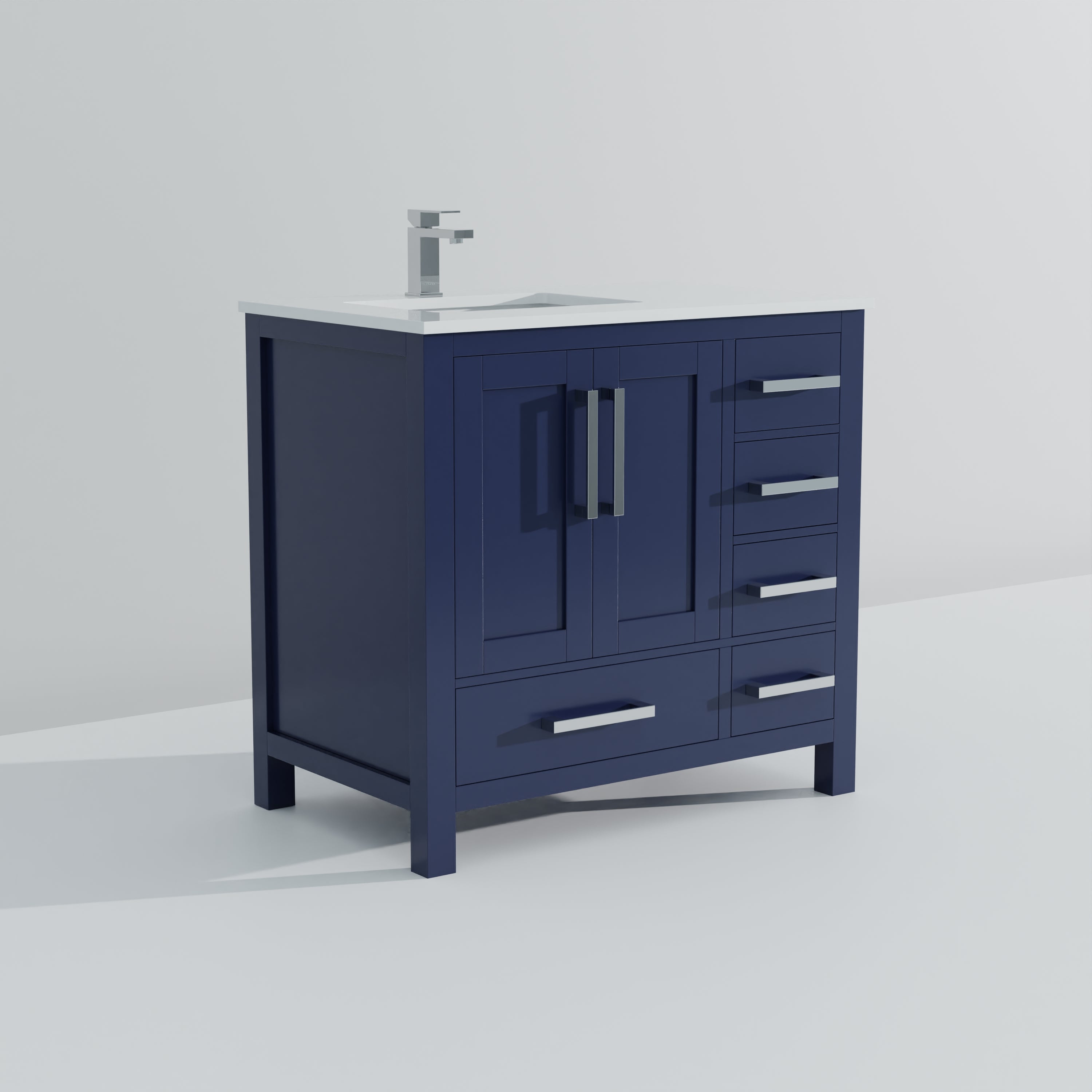 Lexora Jacques 36" Navy Blue Left-Offset Bathroom Vanity