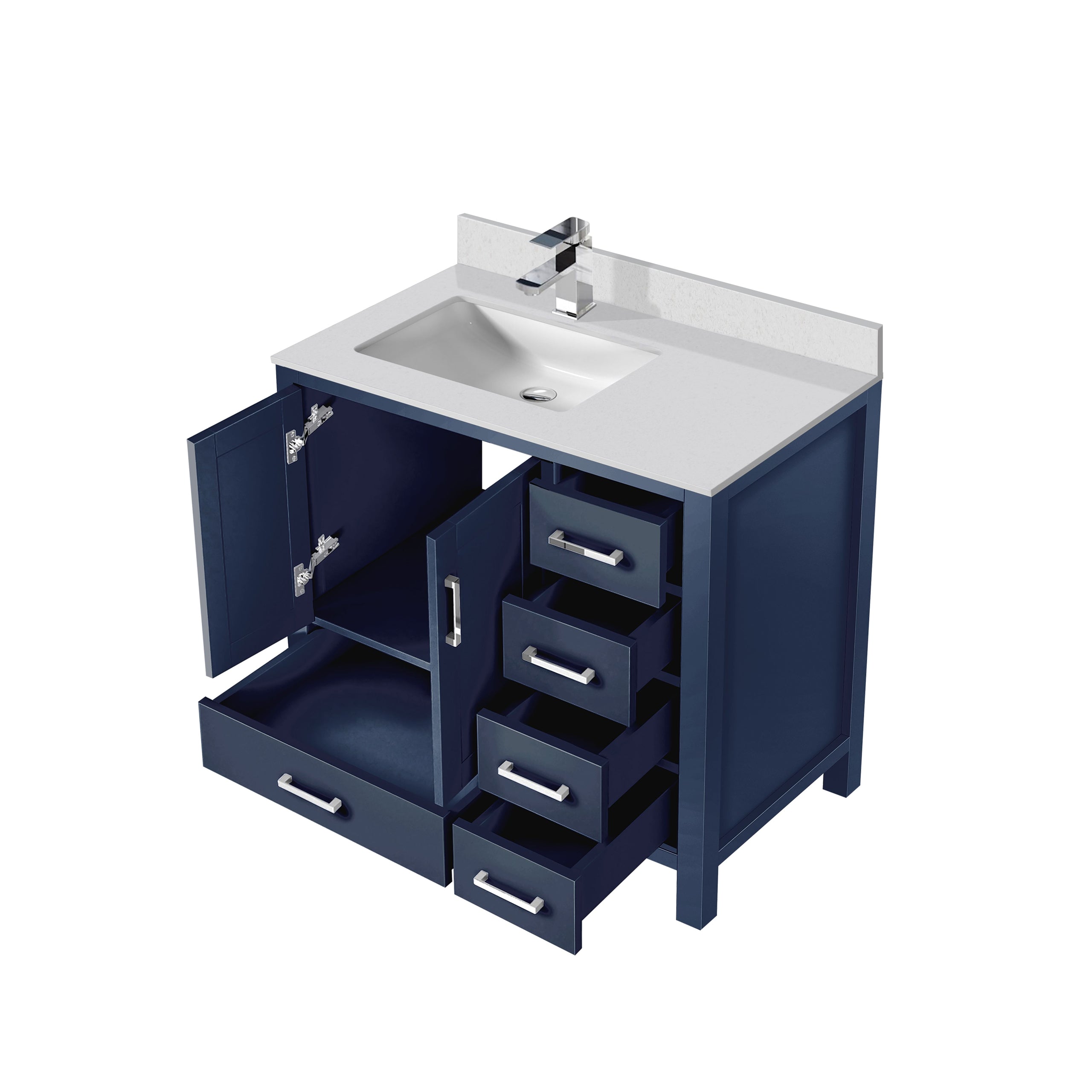 Lexora Jacques 36" Navy Blue Left-Offset Bathroom Vanity