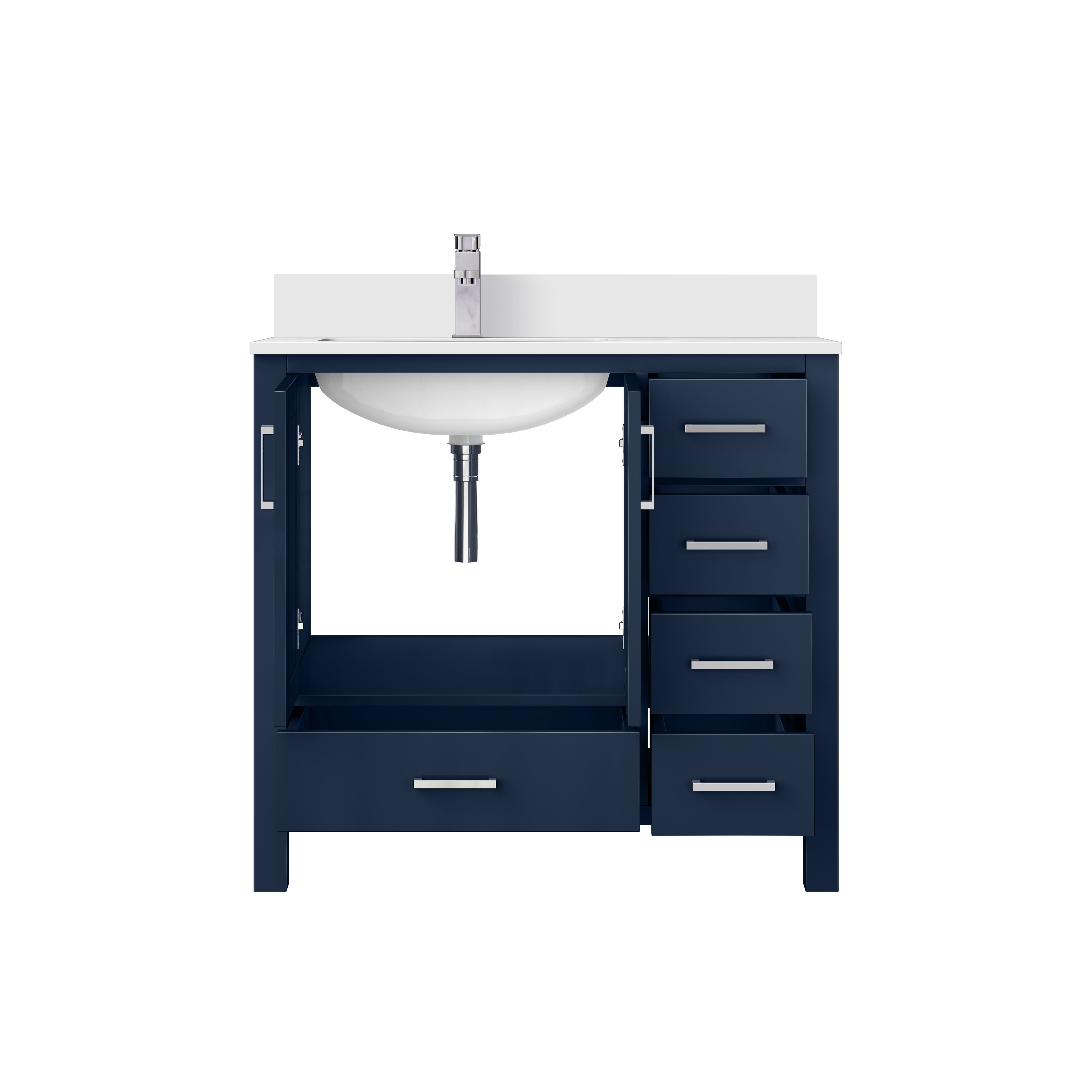 Lexora Jacques 36" Navy Blue Left-Offset Bathroom Vanity