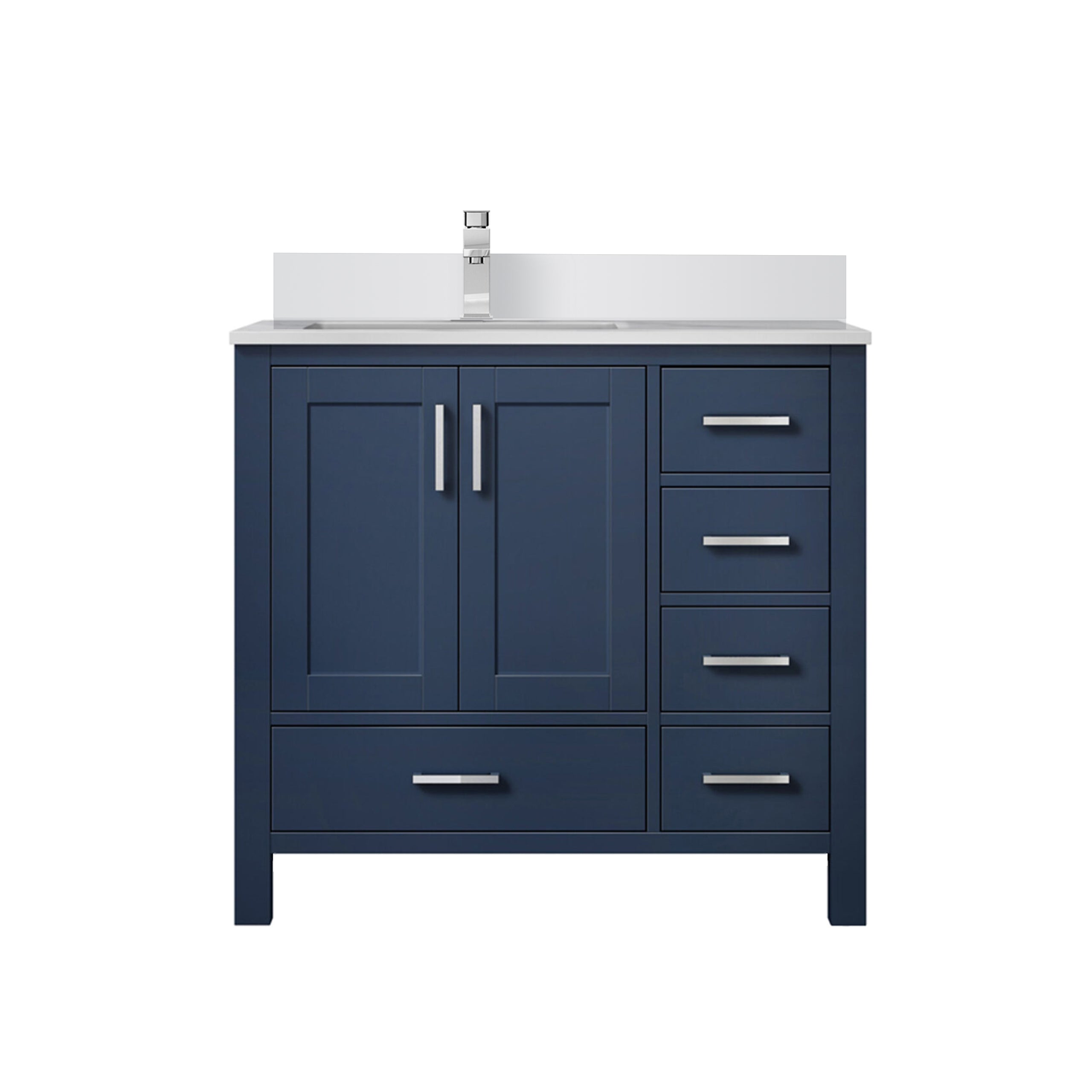 Lexora Jacques 36" Navy Blue Left-Offset Bathroom Vanity