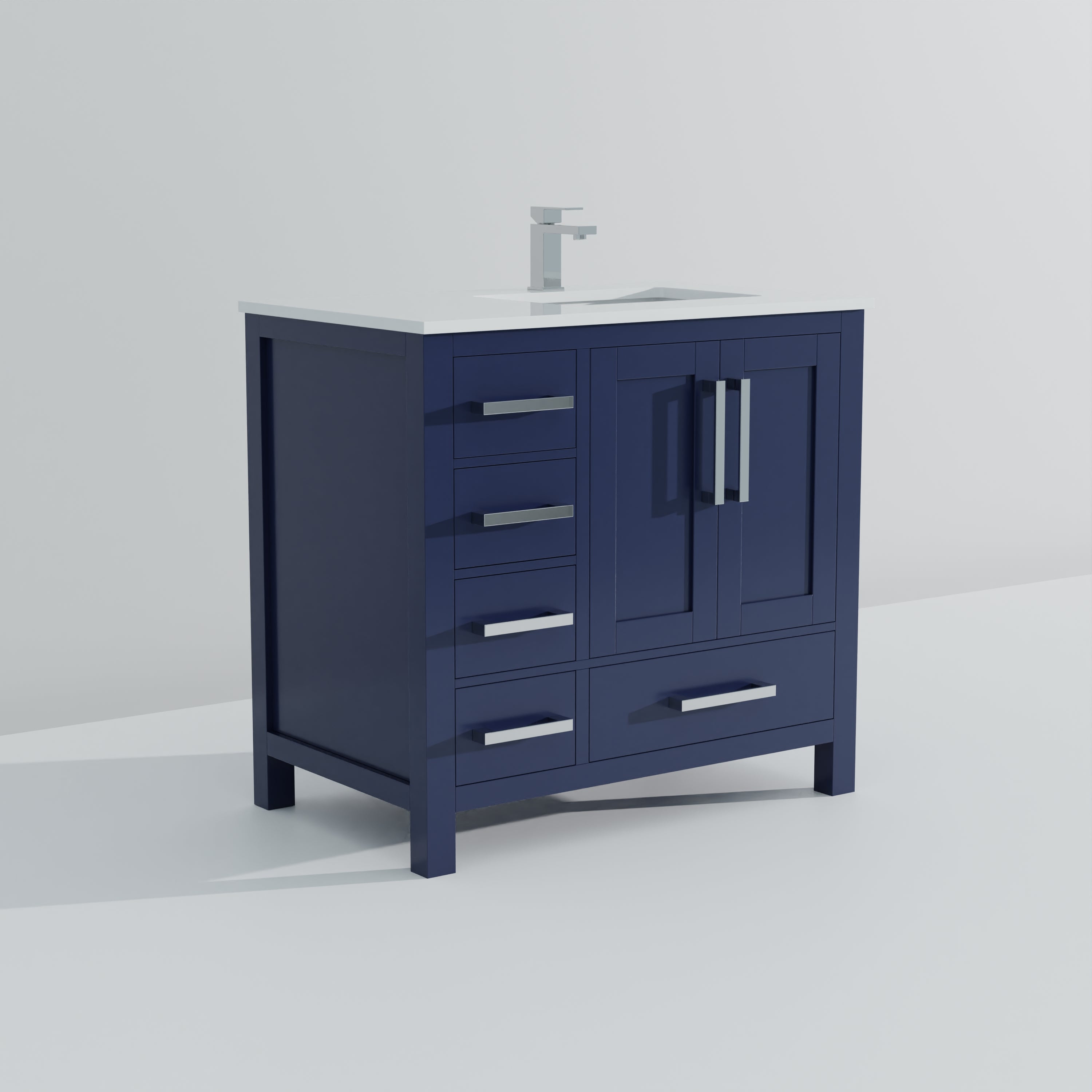 Jacques 36 in. W x 22 in. D Right Offset Navy Blue Bath Vanity