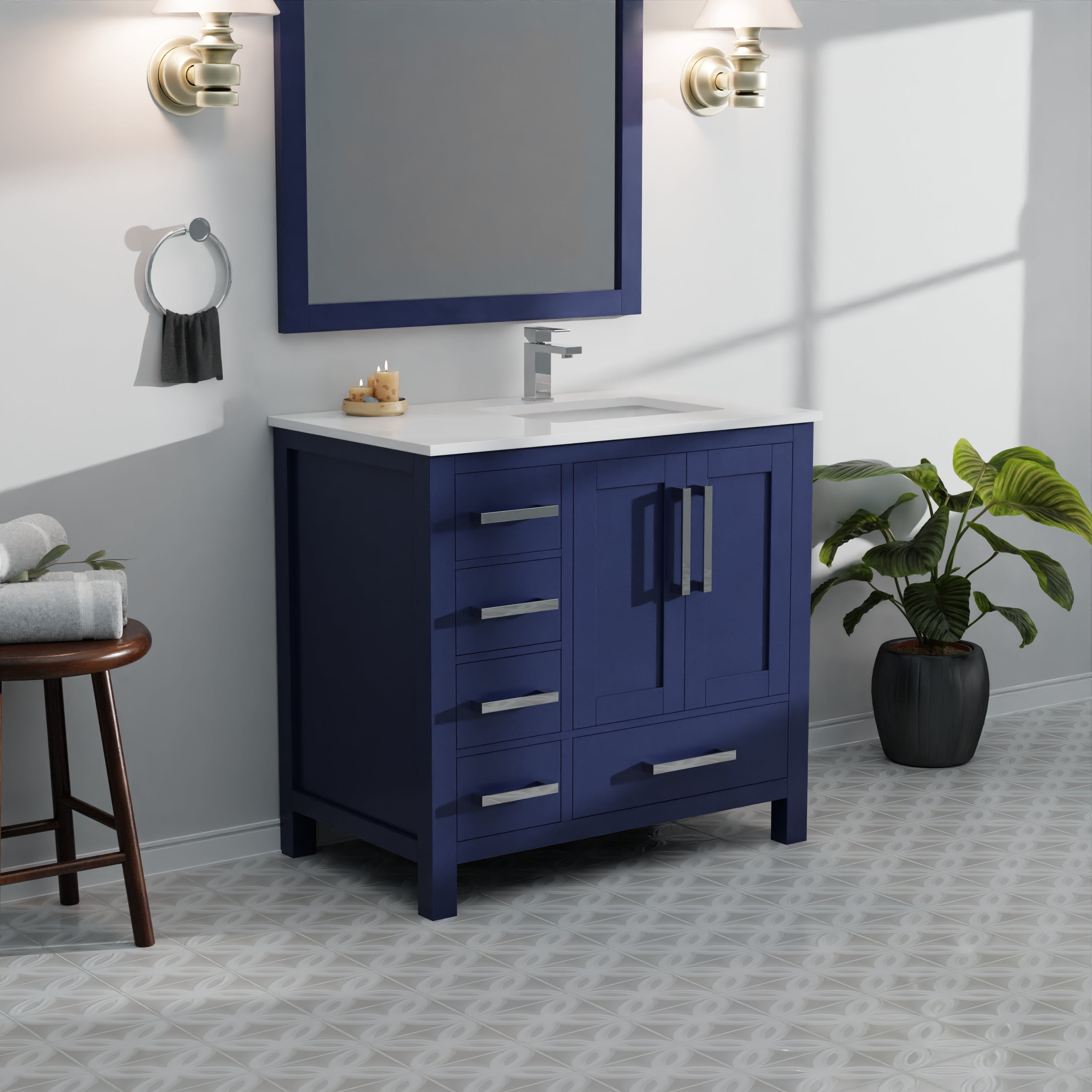 Jacques 36 in. W x 22 in. D Right Offset Navy Blue Bath Vanity