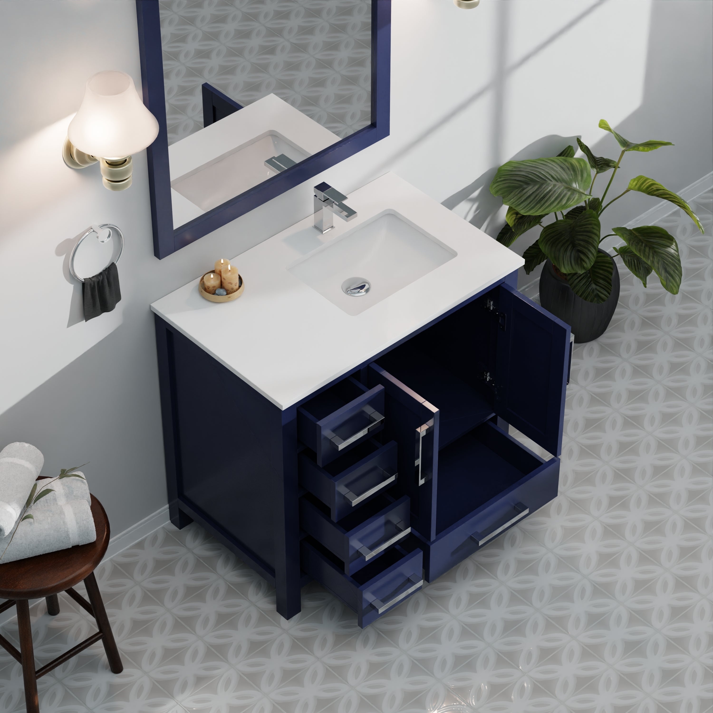Jacques 36 in. W x 22 in. D Right Offset Navy Blue Bath Vanity