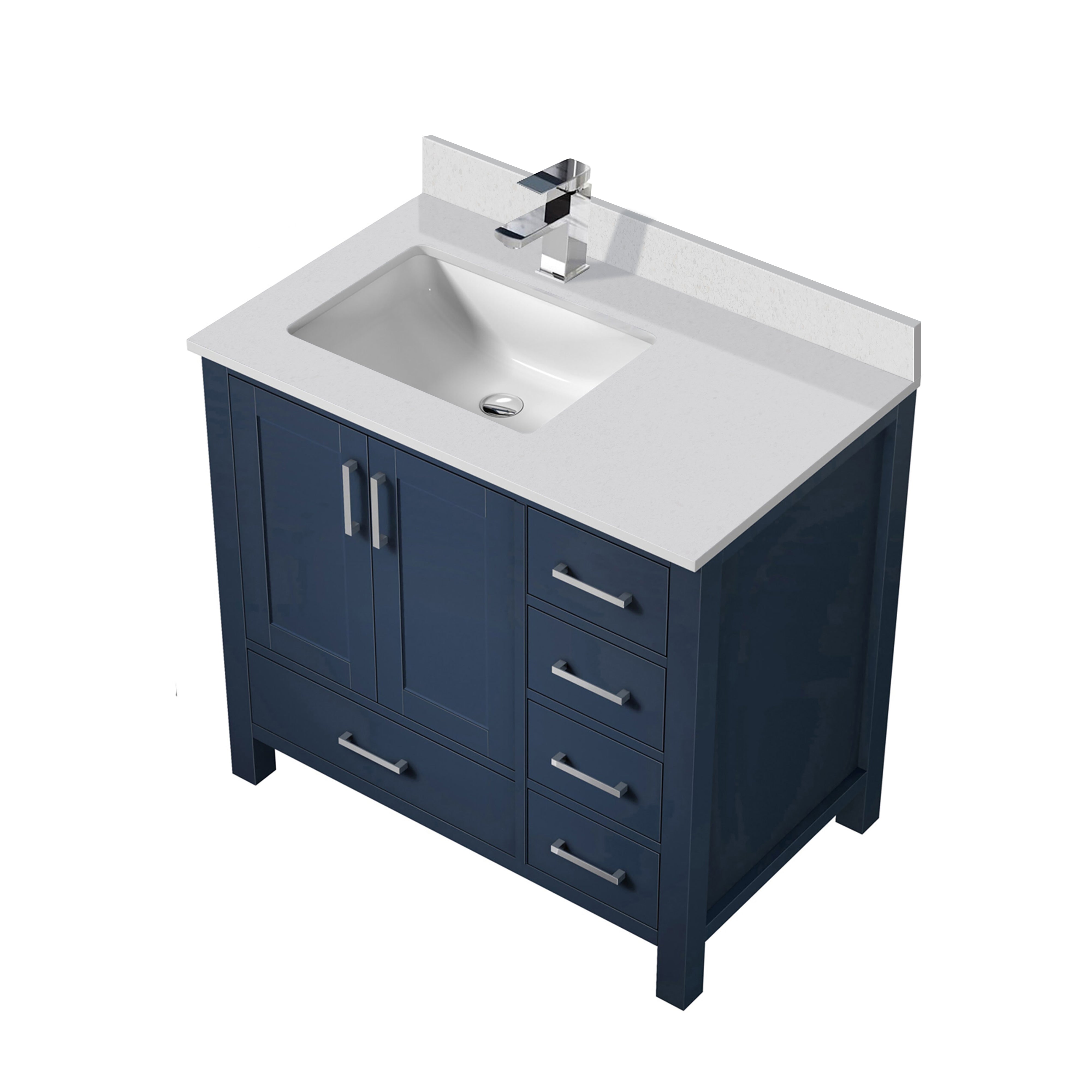 Lexora Jacques 36" Navy Blue Left-Offset Bathroom Vanity