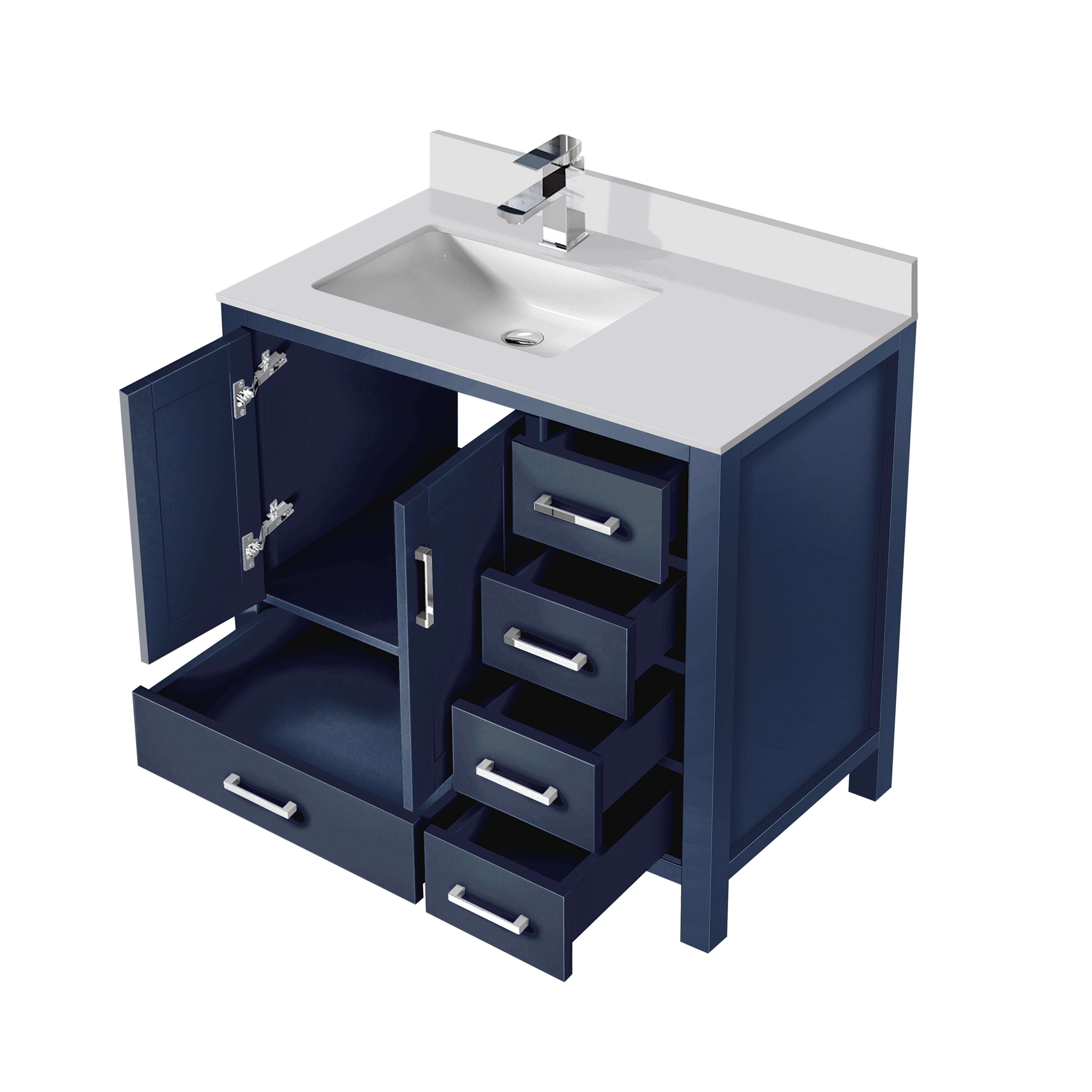 Lexora Jacques 36" Navy Blue Left-Offset Bathroom Vanity