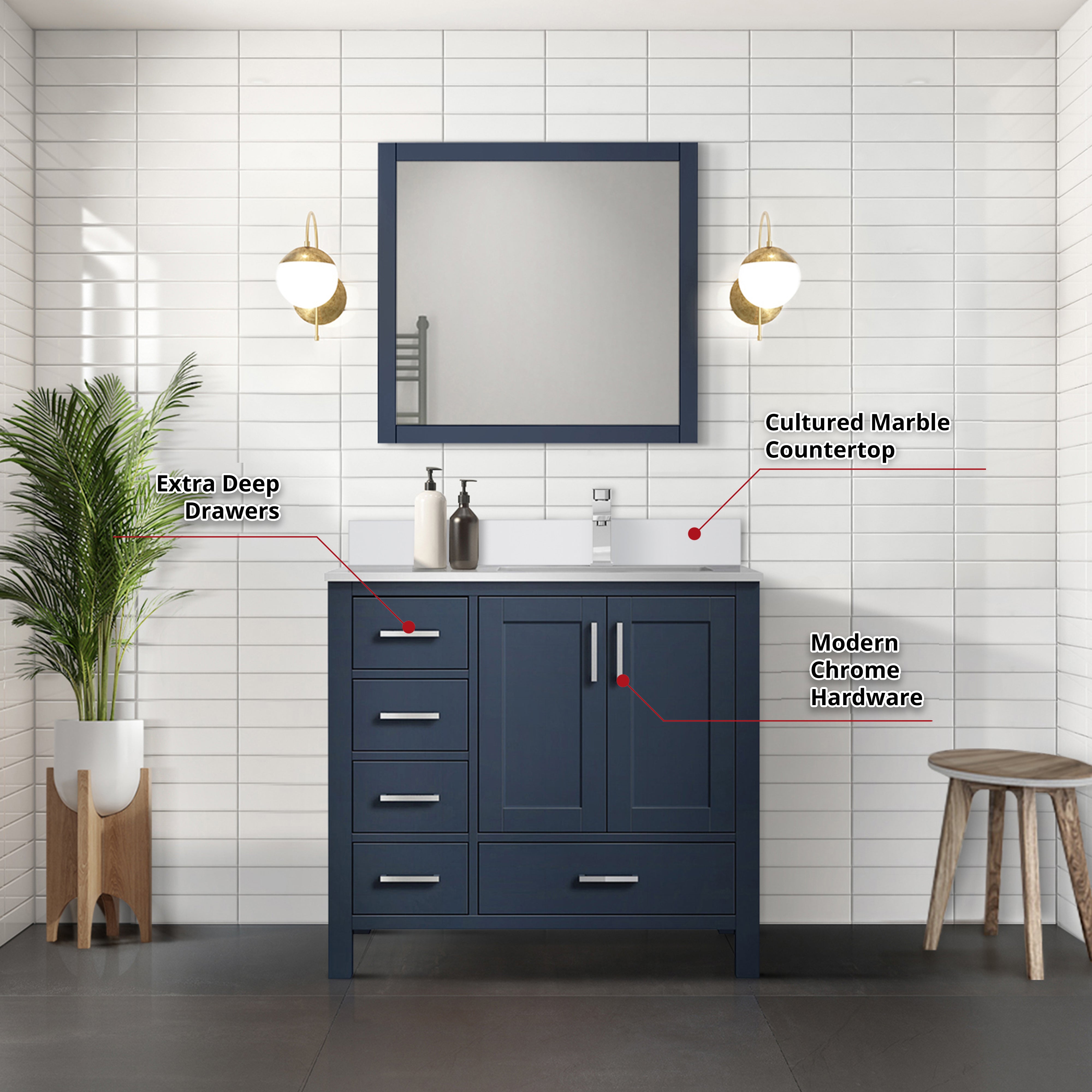 Jacques 36 in. W x 22 in. D Right Offset Navy Blue Bath Vanity