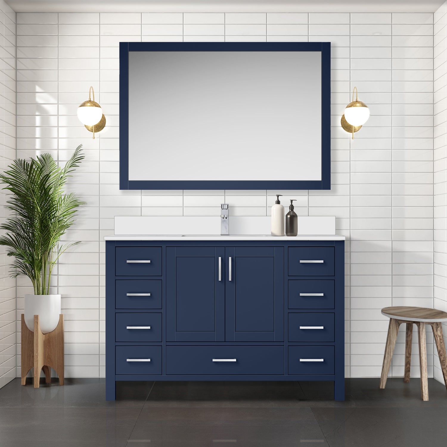 Jacques 48 in. W x 22 in. D Navy Blue Bath Vanity and Cultured Marble Top