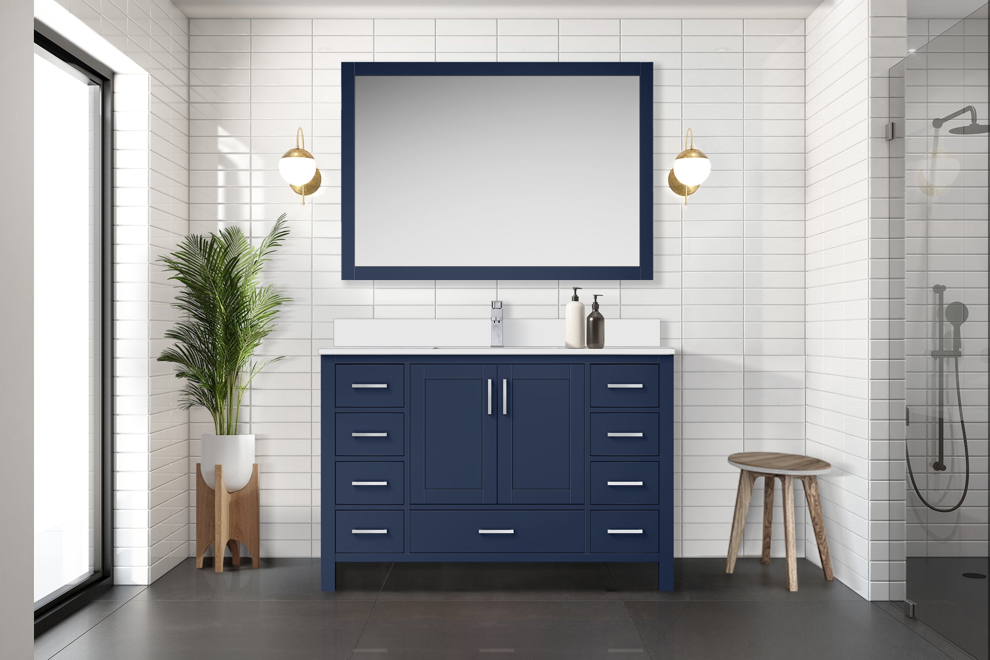 Jacques 48 in. W x 22 in. D Navy Blue Bath Vanity and Cultured Marble Top