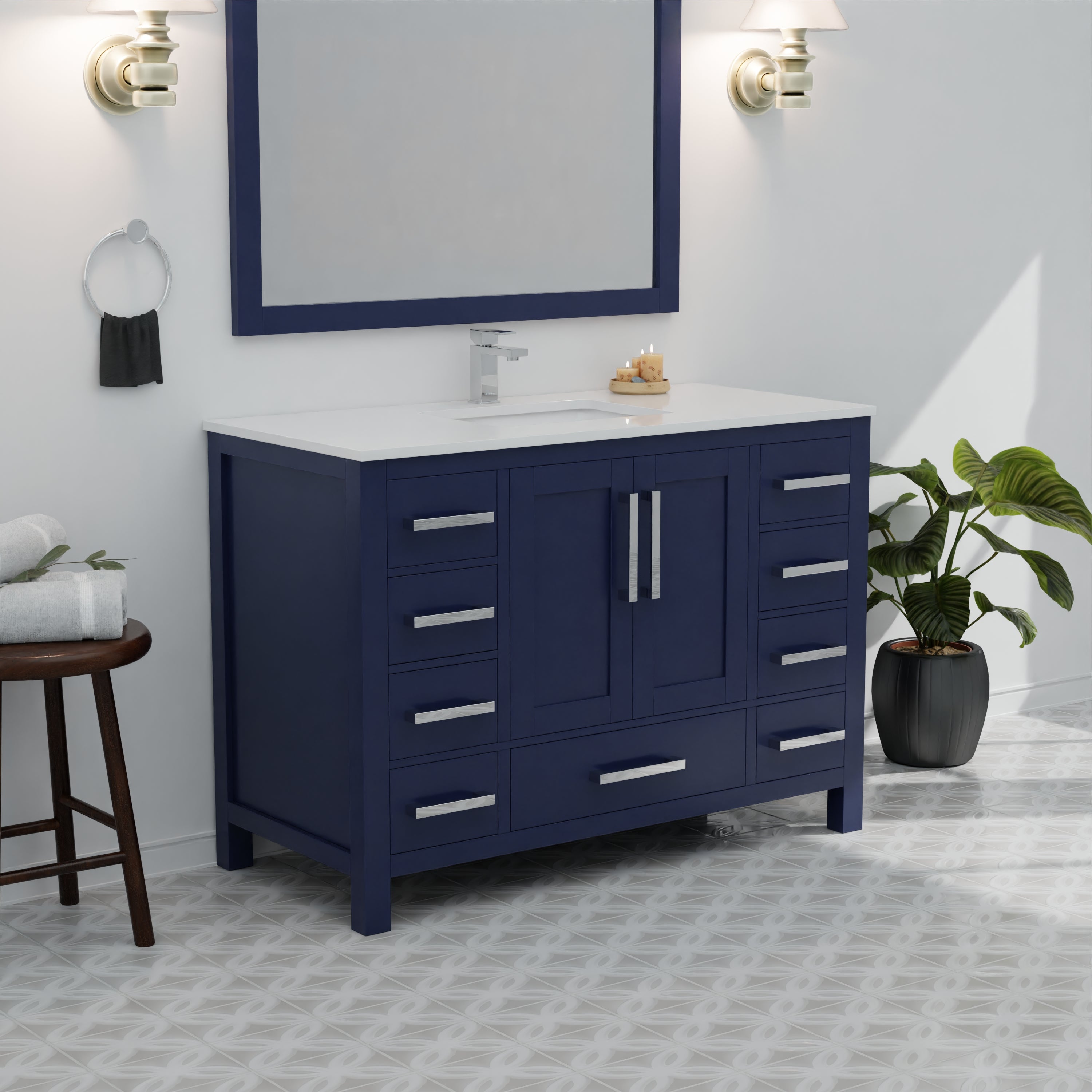 Jacques 48 in. W x 22 in. D Navy Blue Bath Vanity and Cultured Marble Top