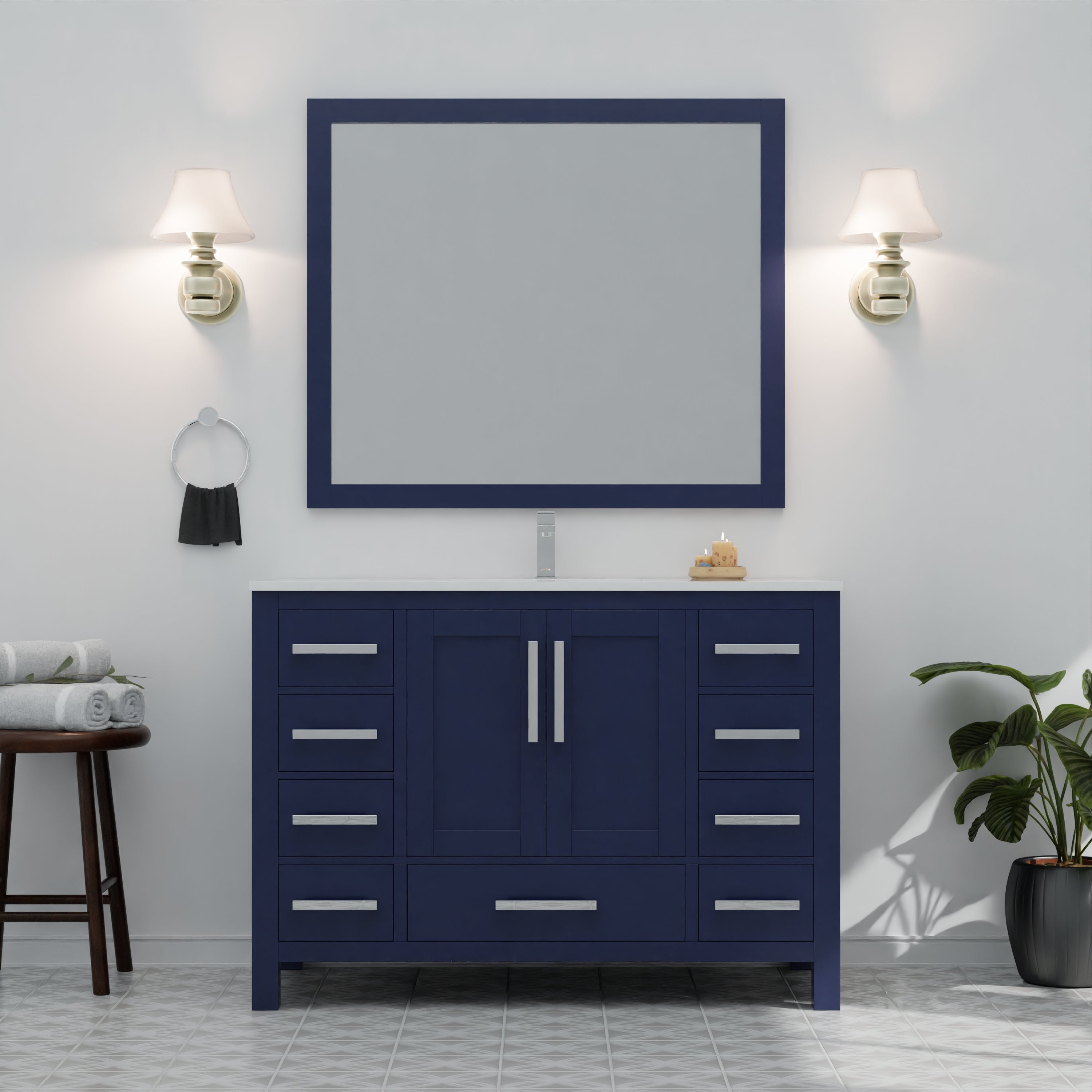 Jacques 48 in. W x 22 in. D Navy Blue Bath Vanity and Cultured Marble Top