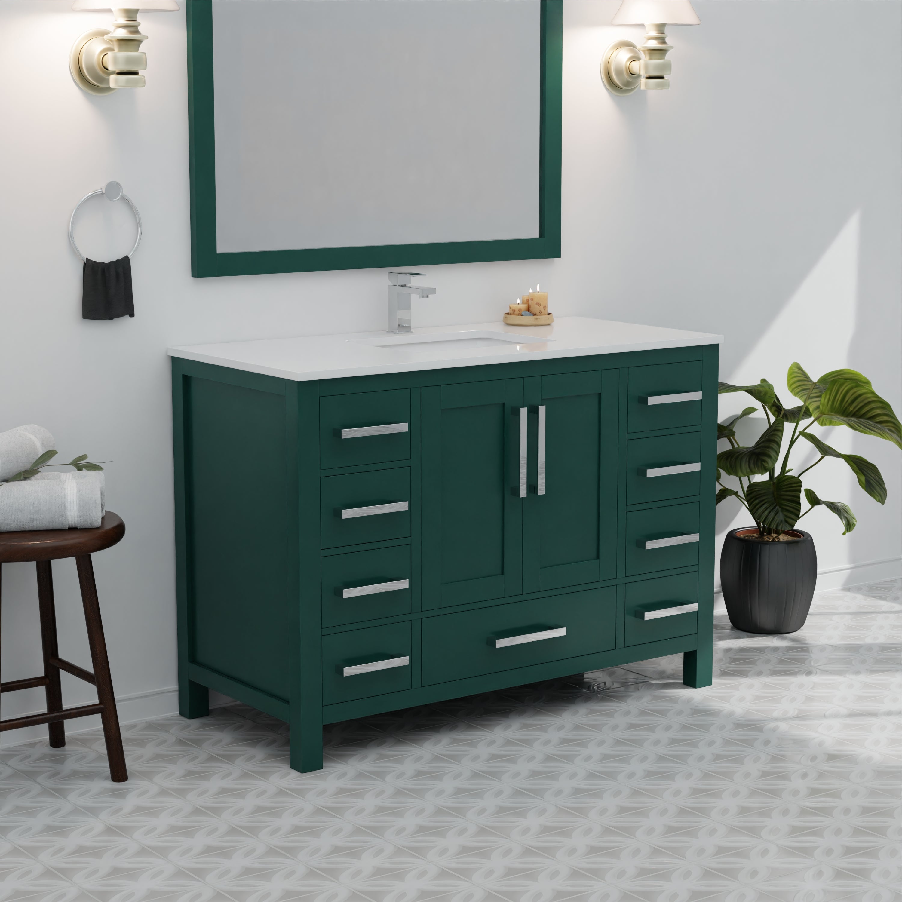 Jacques 48 in. W x 22 in. D Green Bath Vanity and Cultured Marble Top