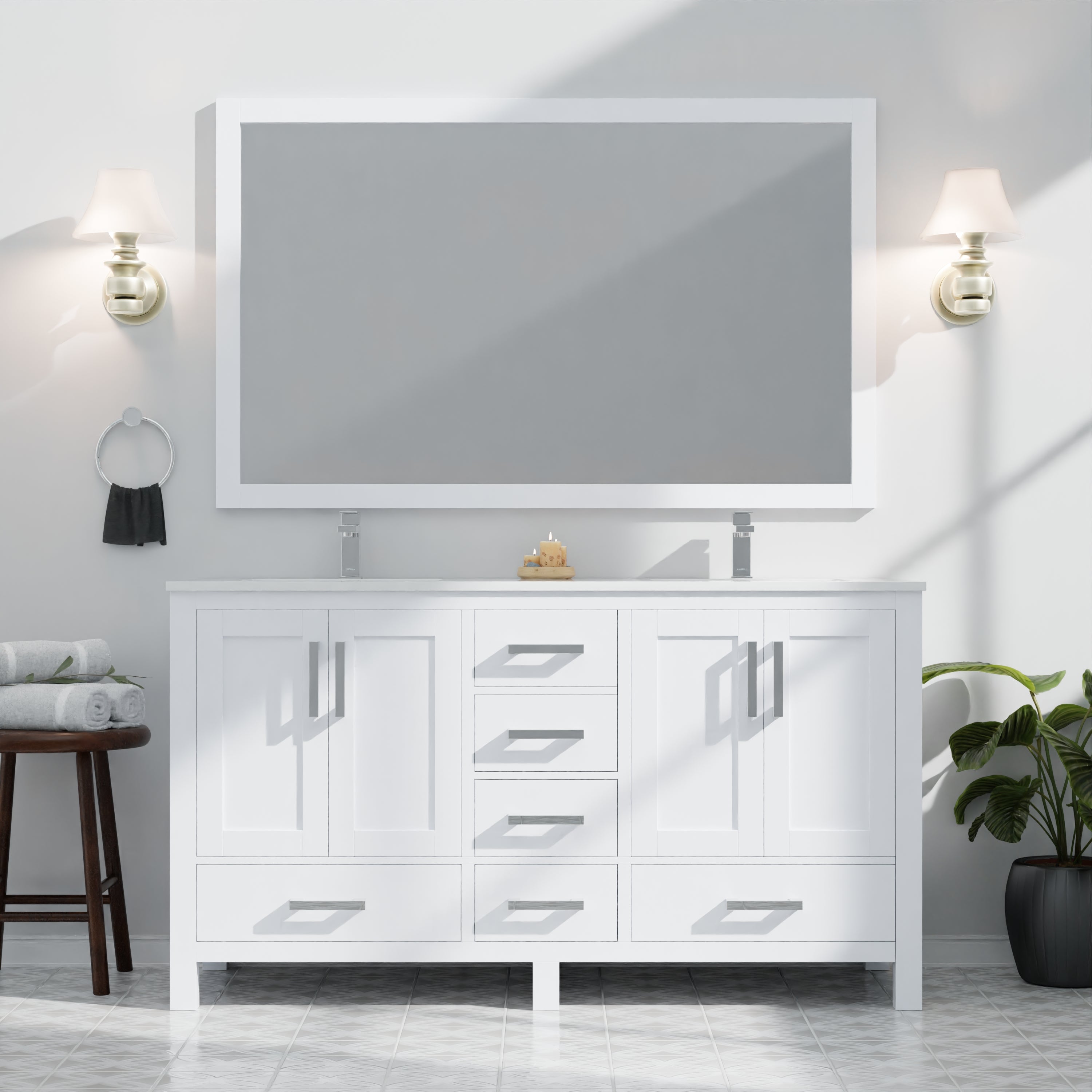 Jacques 60 in. W x 22 in. D White Bath Vanity