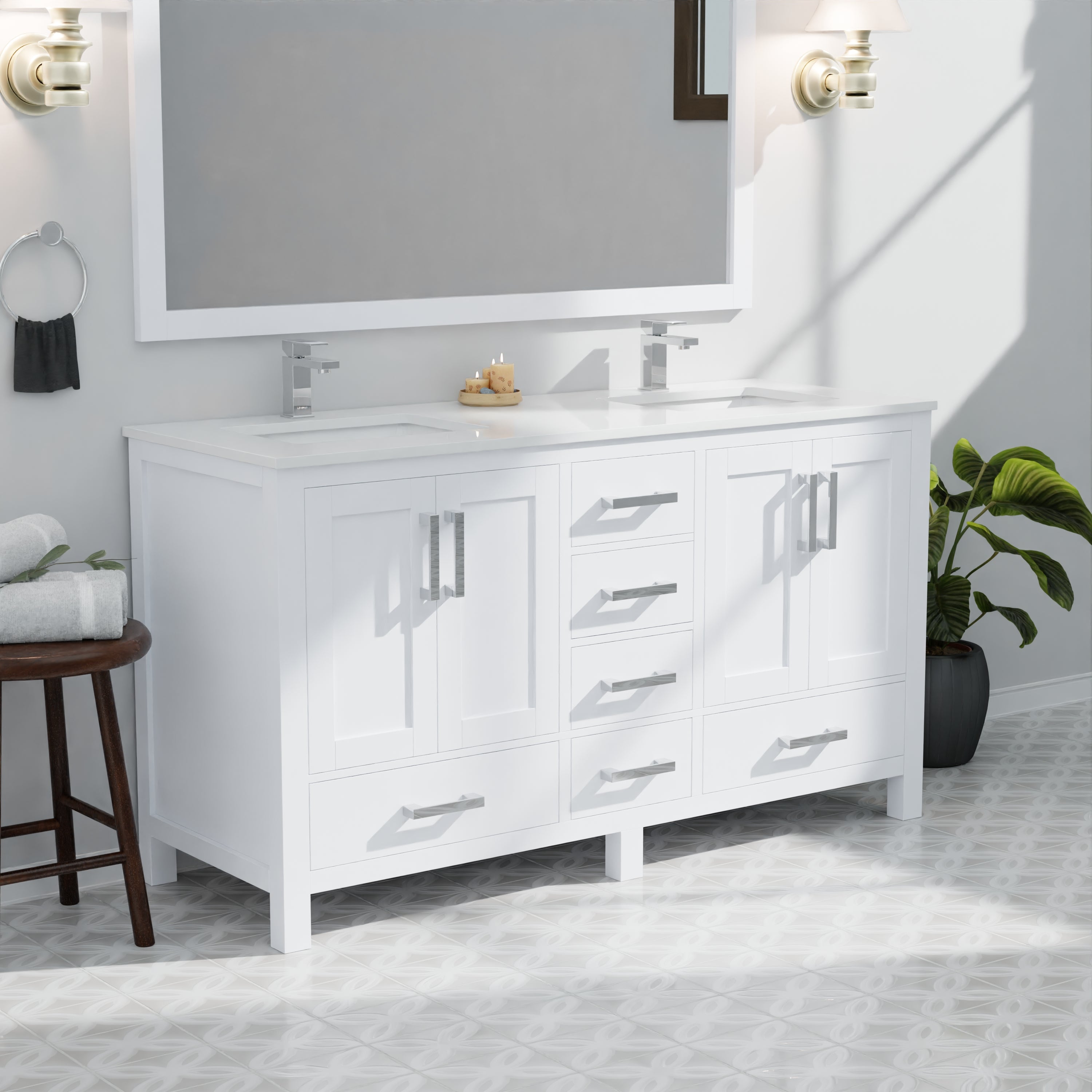 Jacques 60 in. W x 22 in. D White Bath Vanity