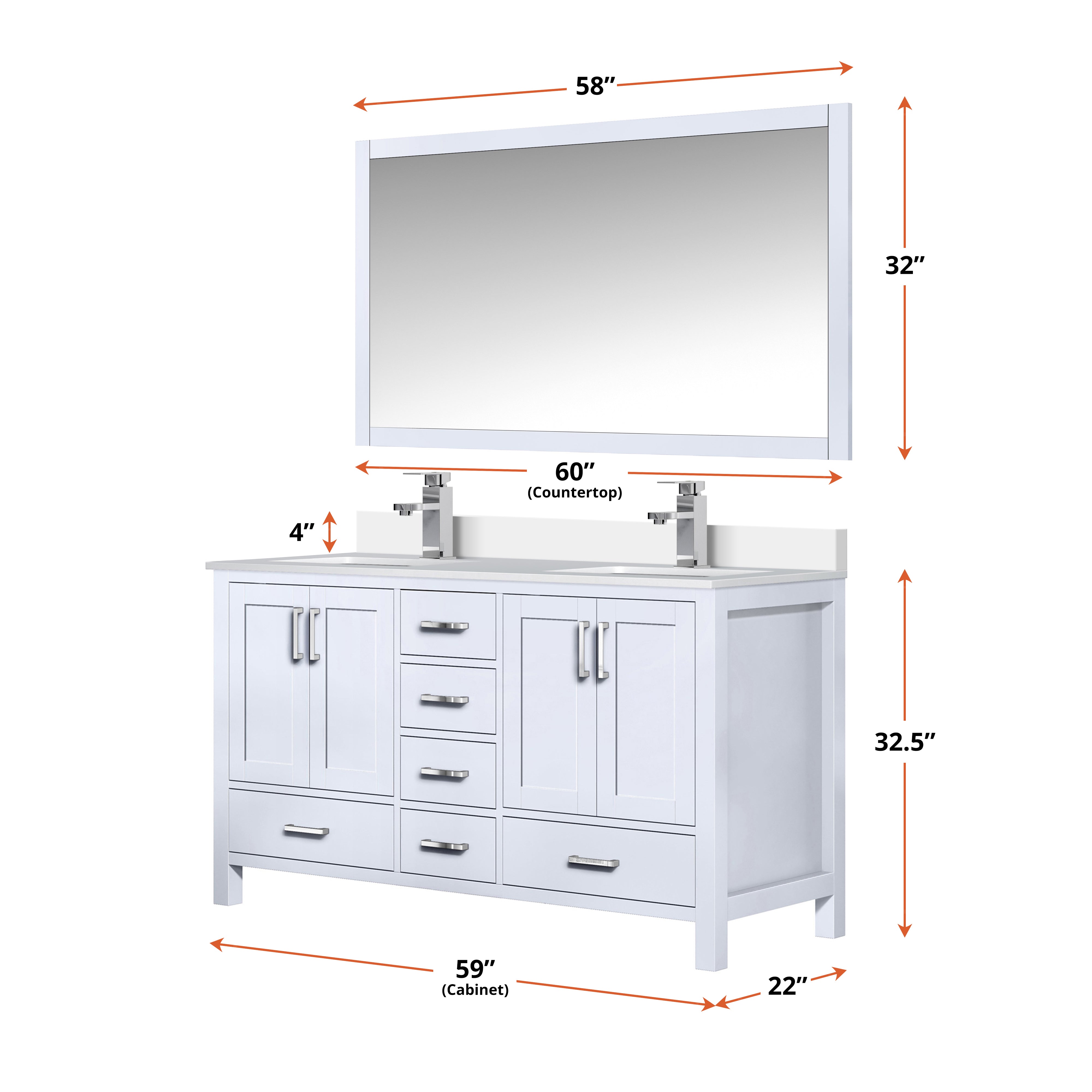 Jacques 60 in. W x 22 in. D White Bath Vanity