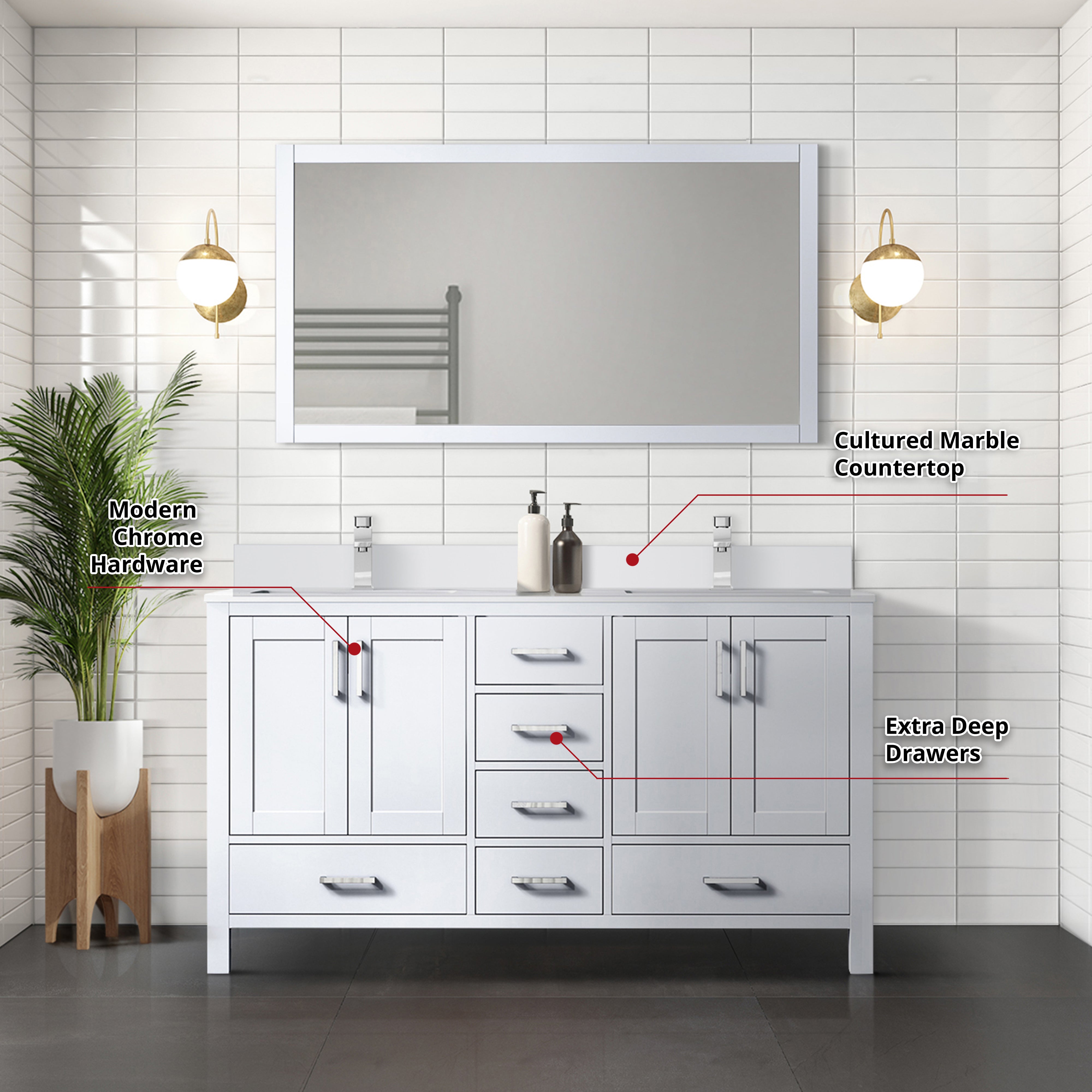 Jacques 60 in. W x 22 in. D White Bath Vanity