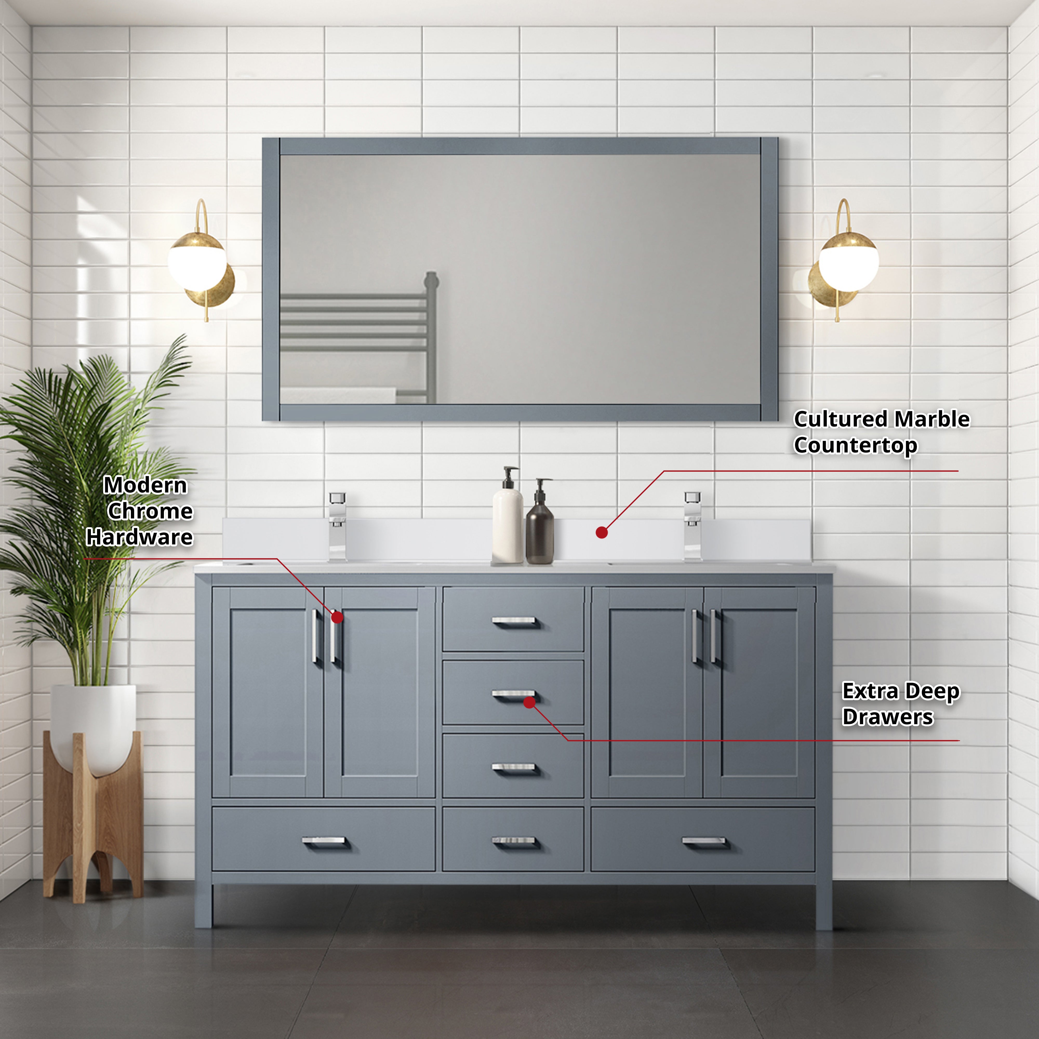 Jacques 60 in. W x 22 in. D Dark Grey Bath Vanity