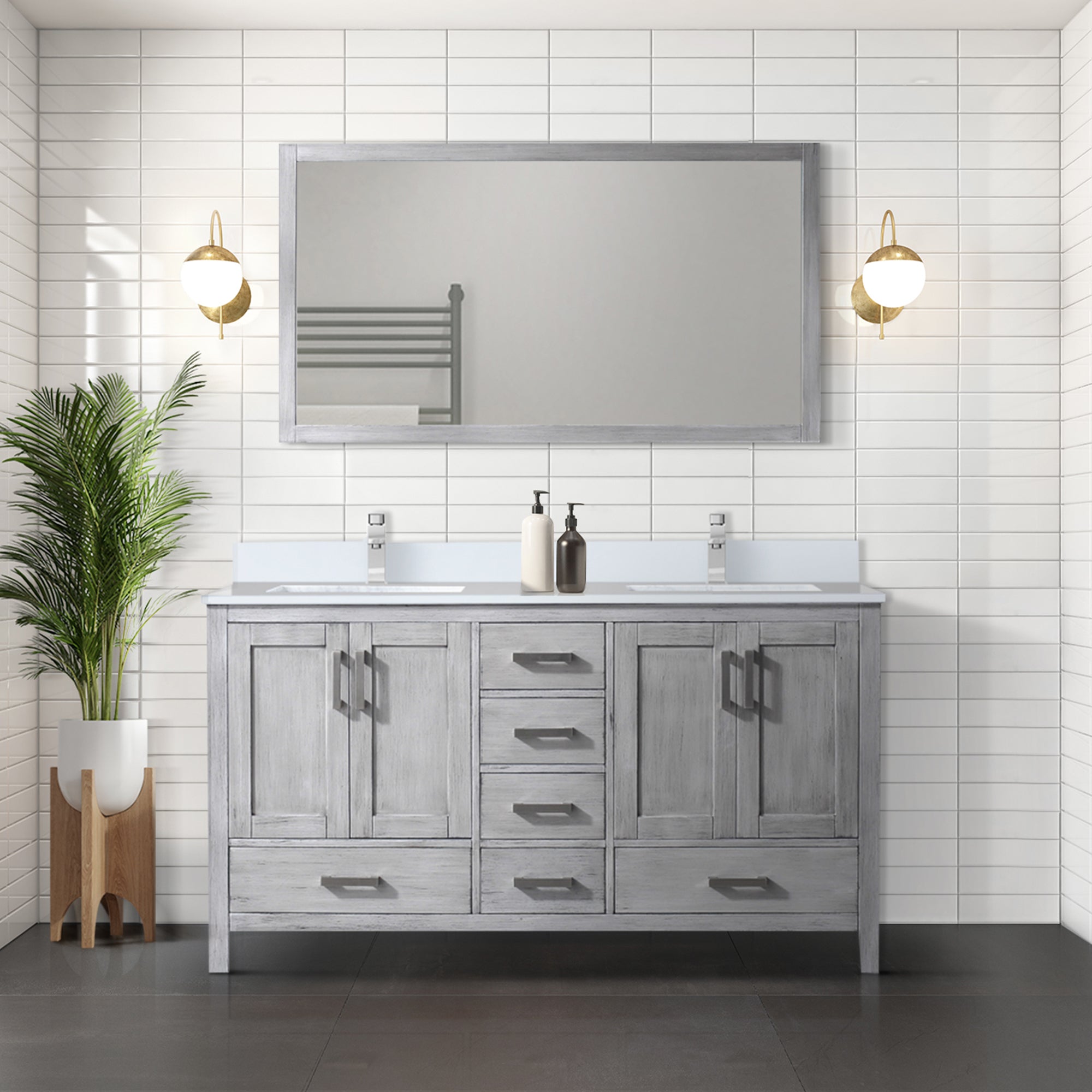 Jacques 60 in. W x 22 in. D Distressed Grey Bath Vanity
